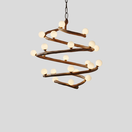 Arbor Spiral Wood Chandelier – Rustic Modern Globe Dining Room Ceiling Light Fixture