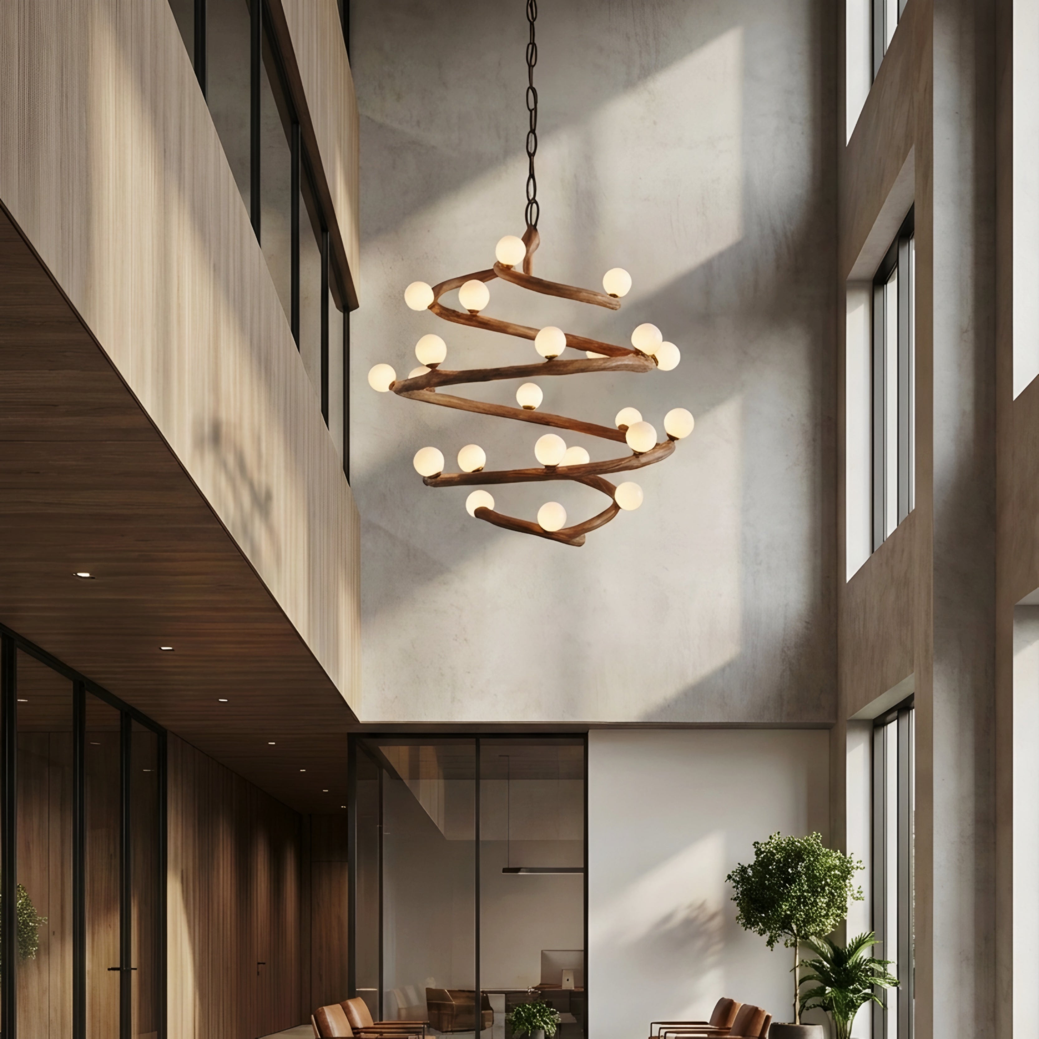 Arbor Spiral Wood Chandelier – Rustic Modern Globe Dining Room Ceiling Light Fixture