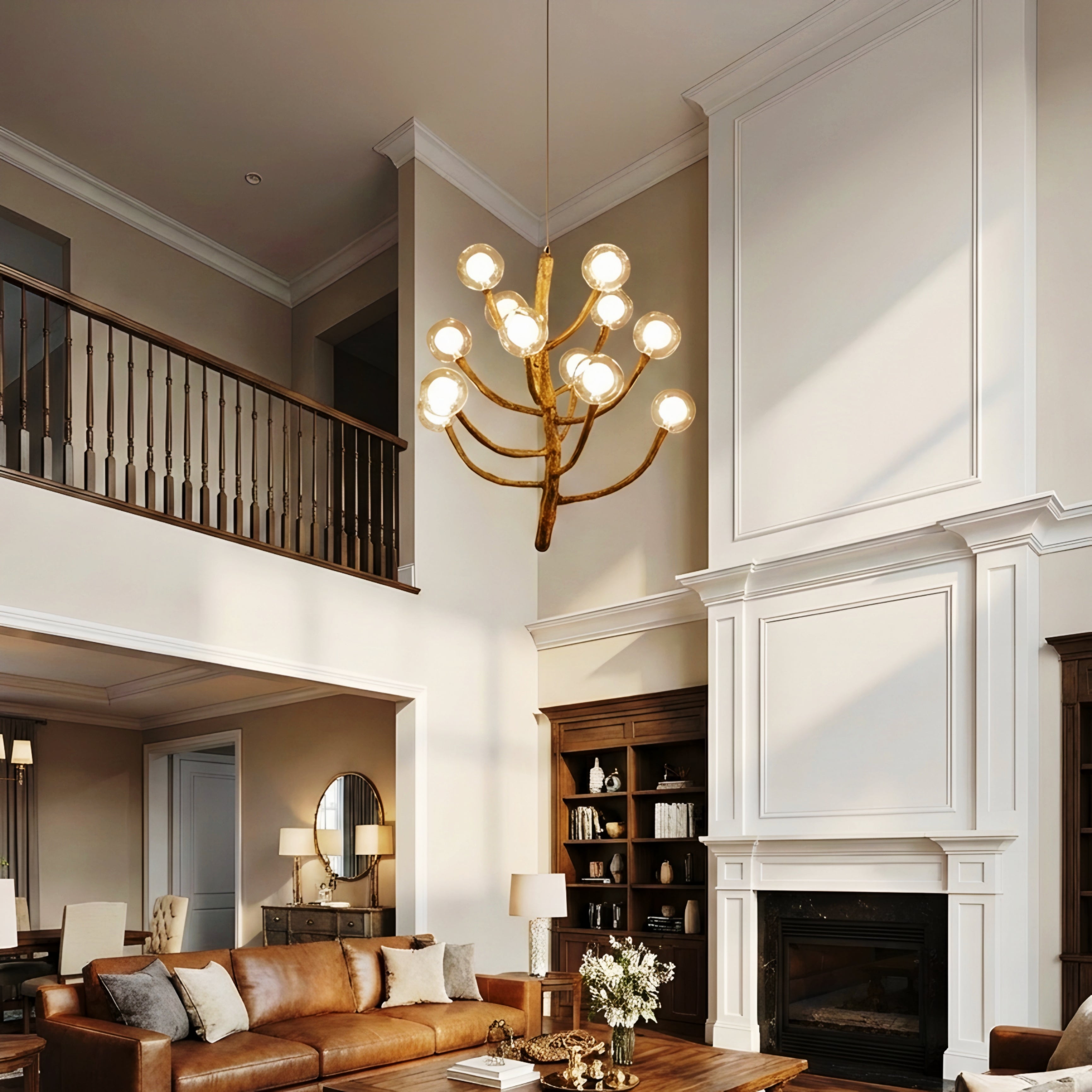 Canopy Glow Branch Chandelier – Modern Rustic Tree Style High Ceiling Pendant Light
