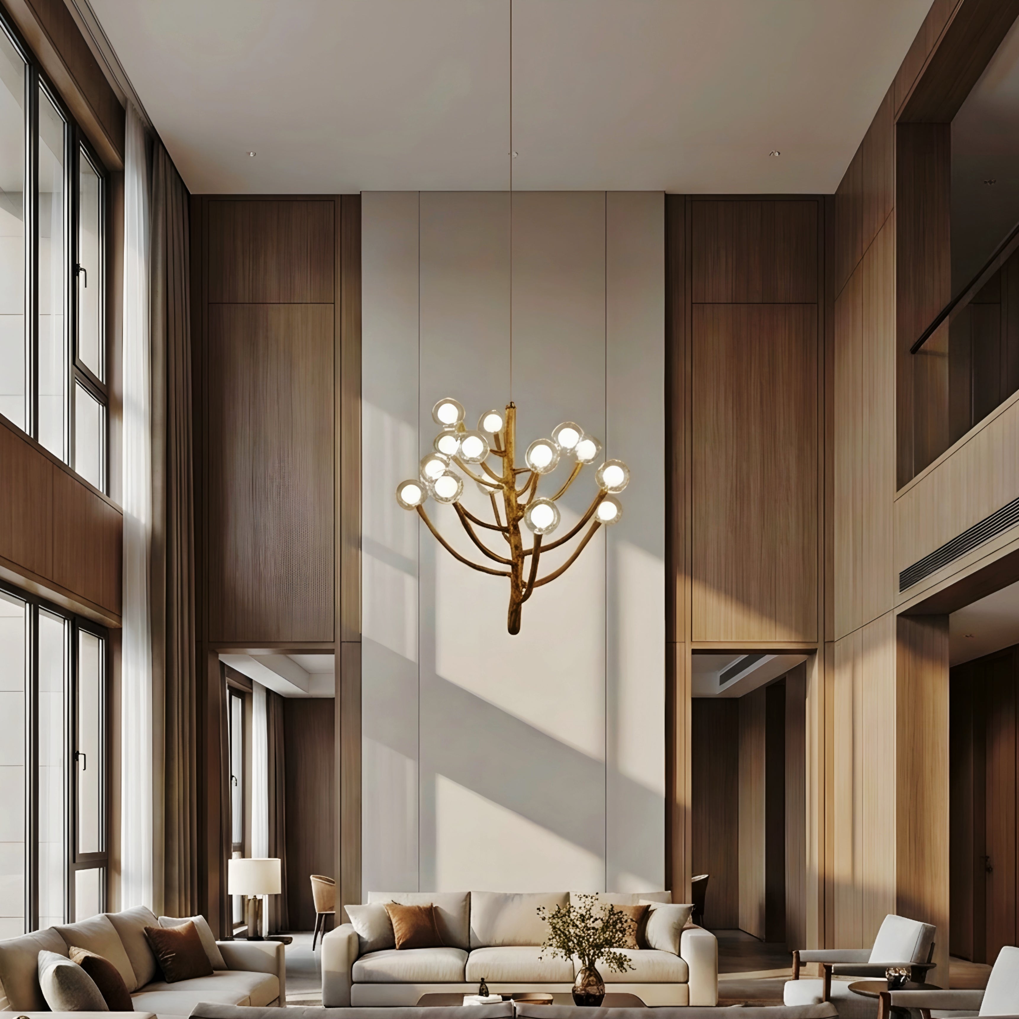 Canopy Glow Branch Chandelier – Modern Rustic Tree Style High Ceiling Pendant Light