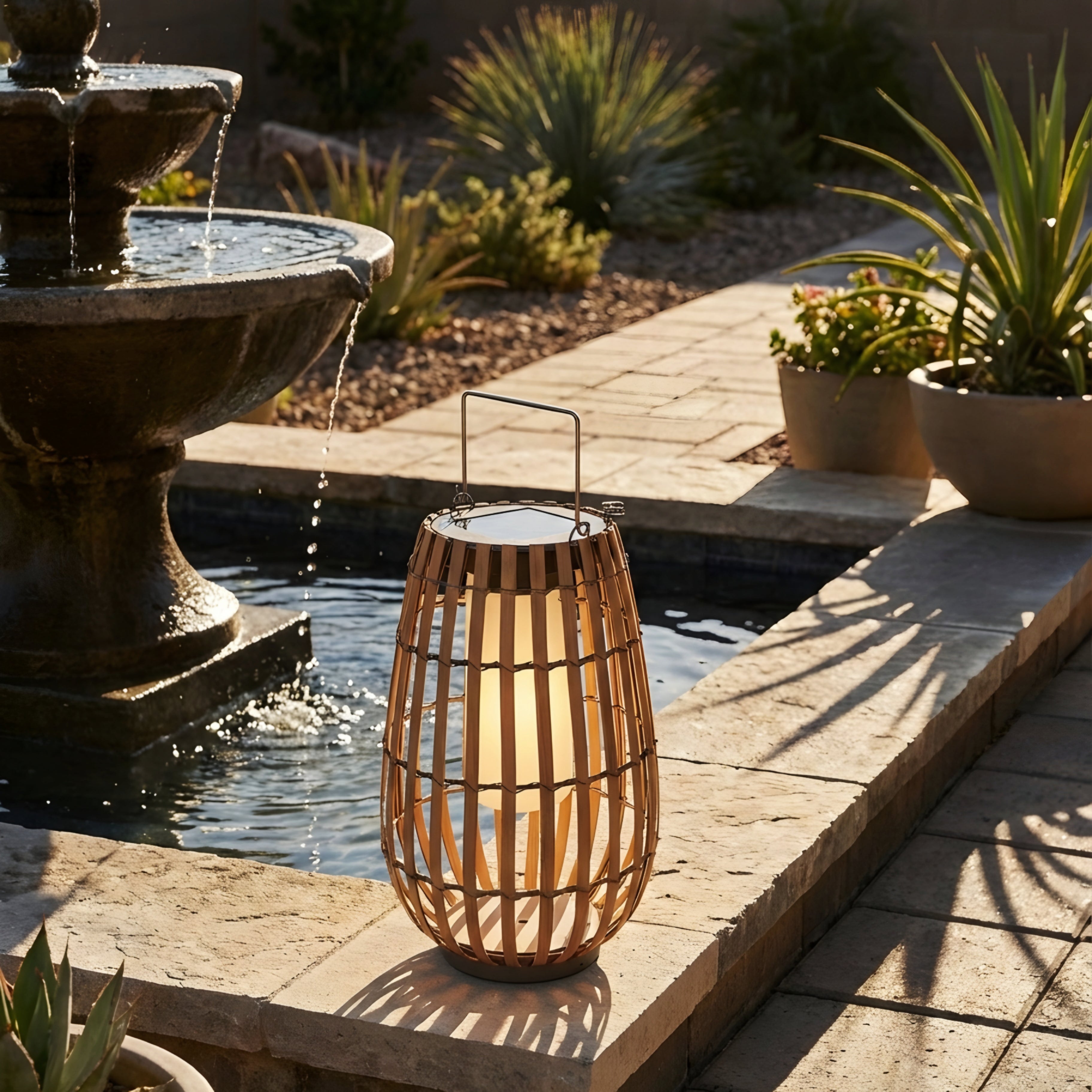 Solara Woven Outdoor Lantern – Waterproof LED Garden Patio Decorative Light