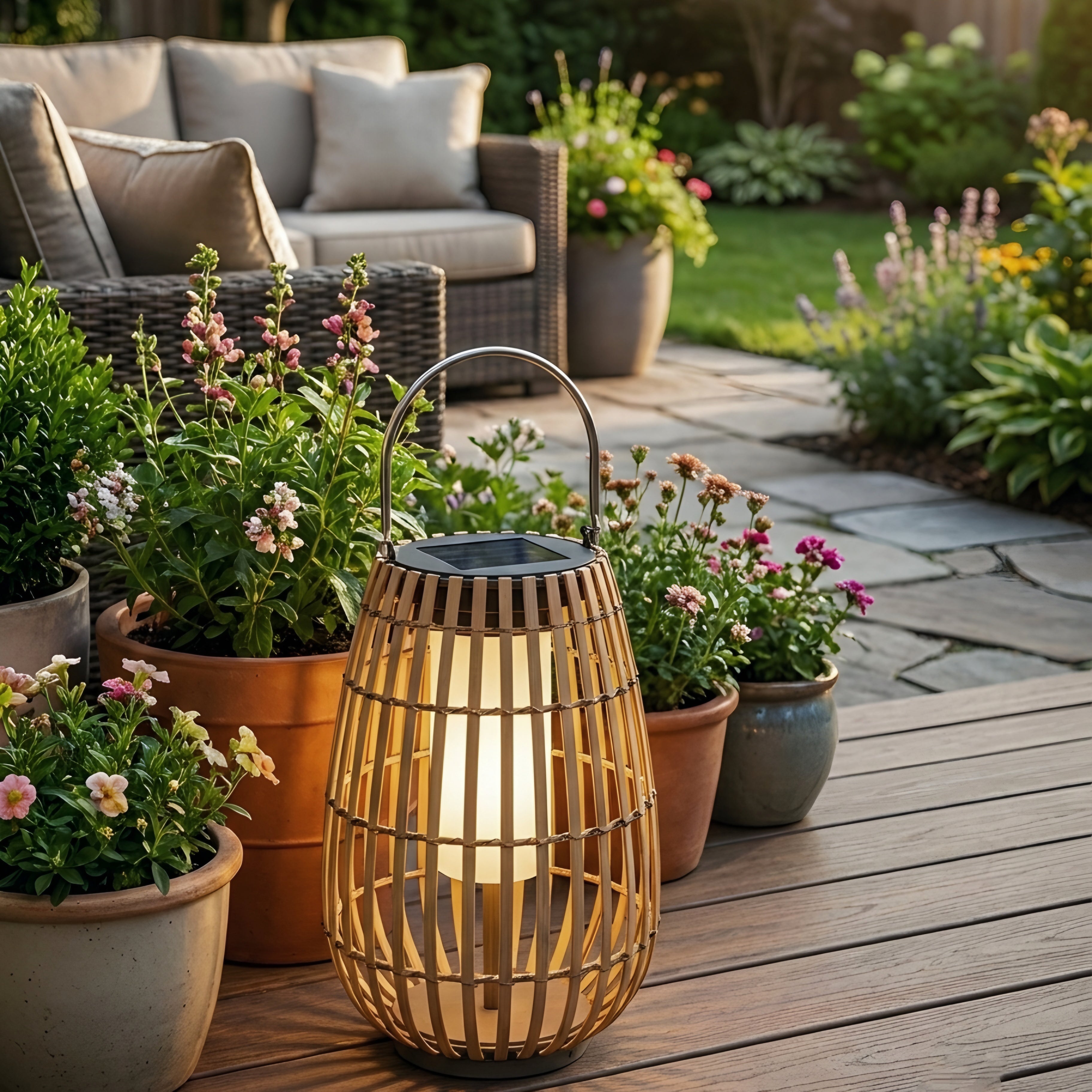 Solara Woven Outdoor Lantern – Waterproof LED Garden Patio Decorative Light