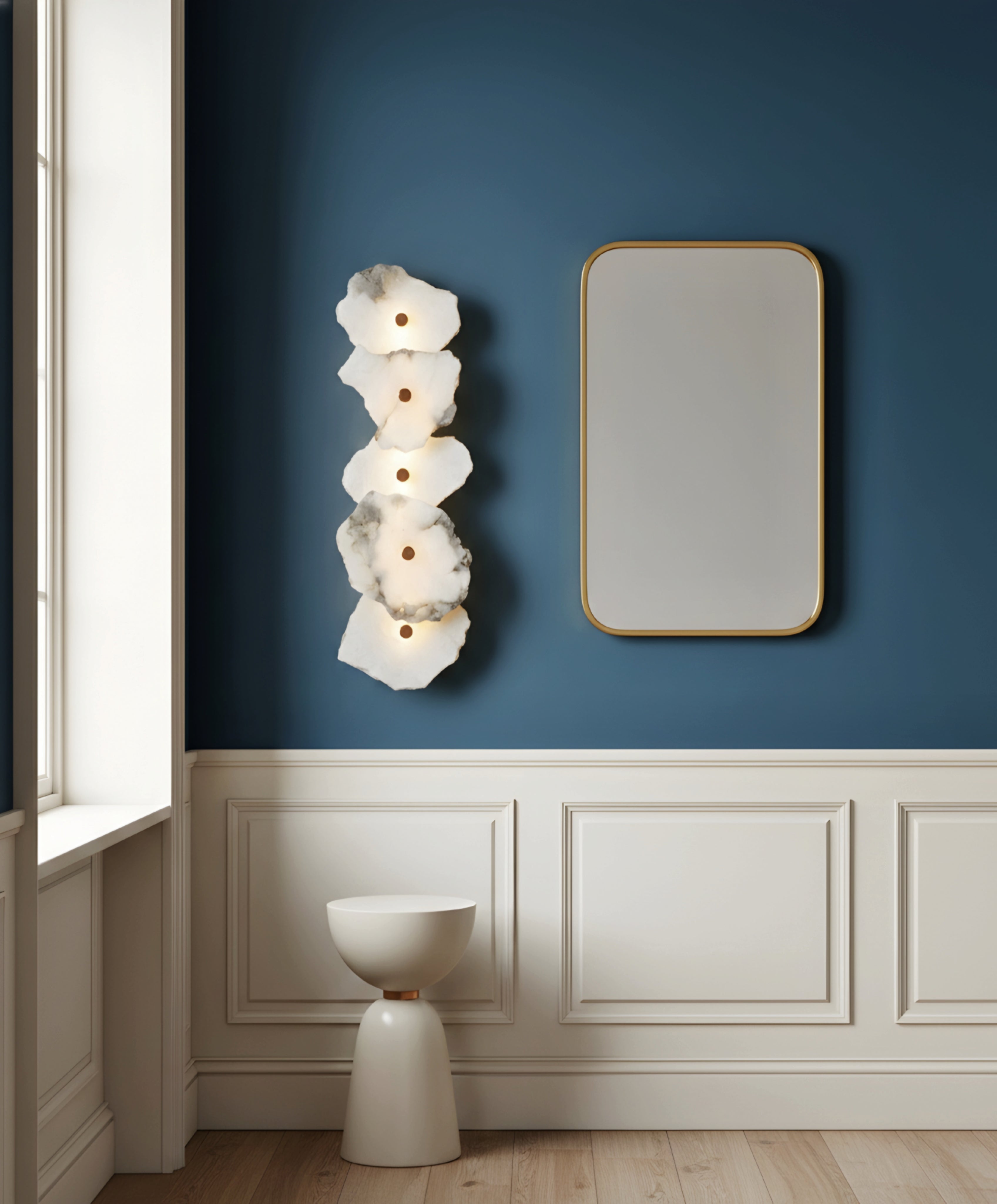 Alara Sculpted Stone Wall Lamp – Modern Marble Alabaster LED Wall Light Fixture