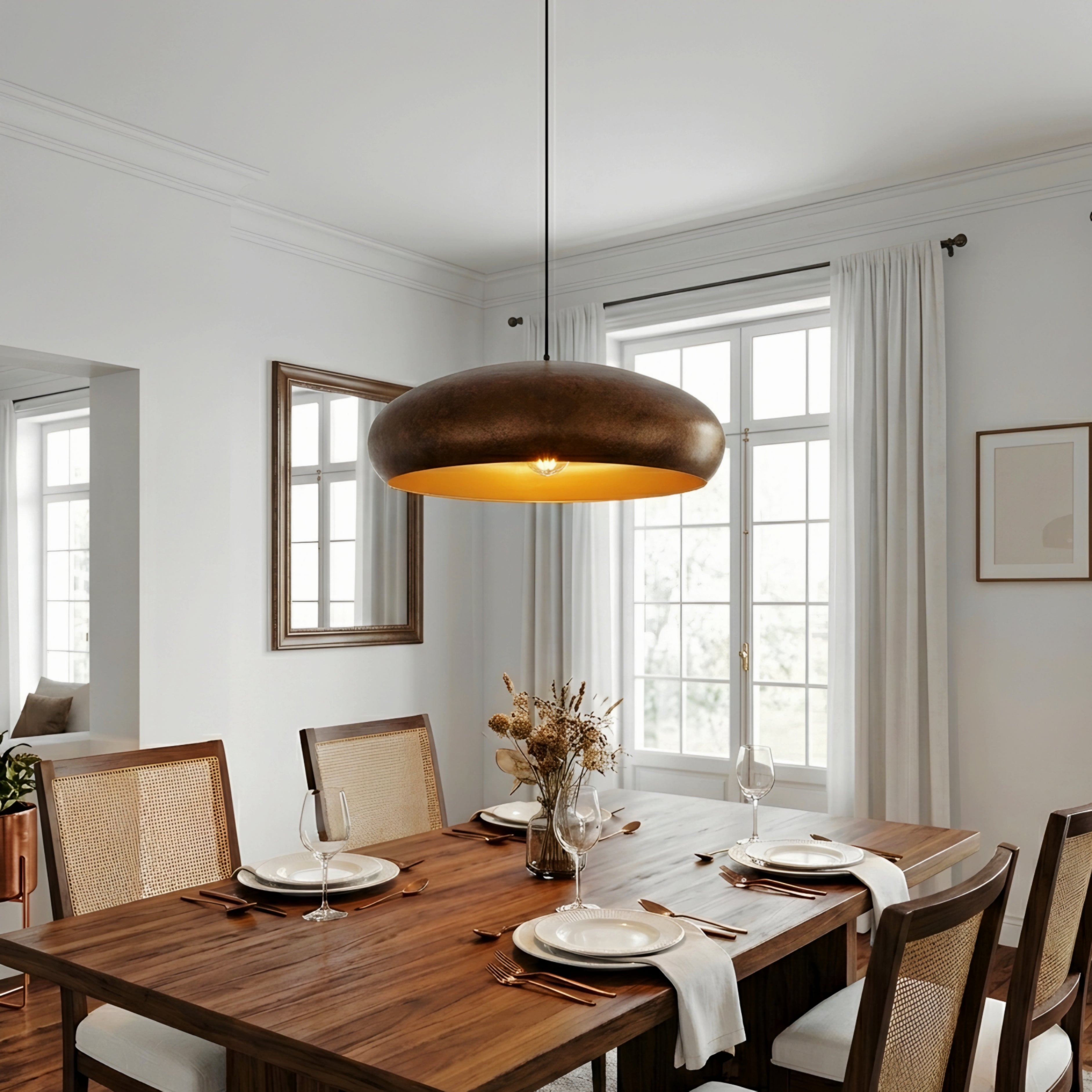 Caldera Dome Pendant Light – Modern Bronze Industrial Dining Room Ceiling Lighting Fixture