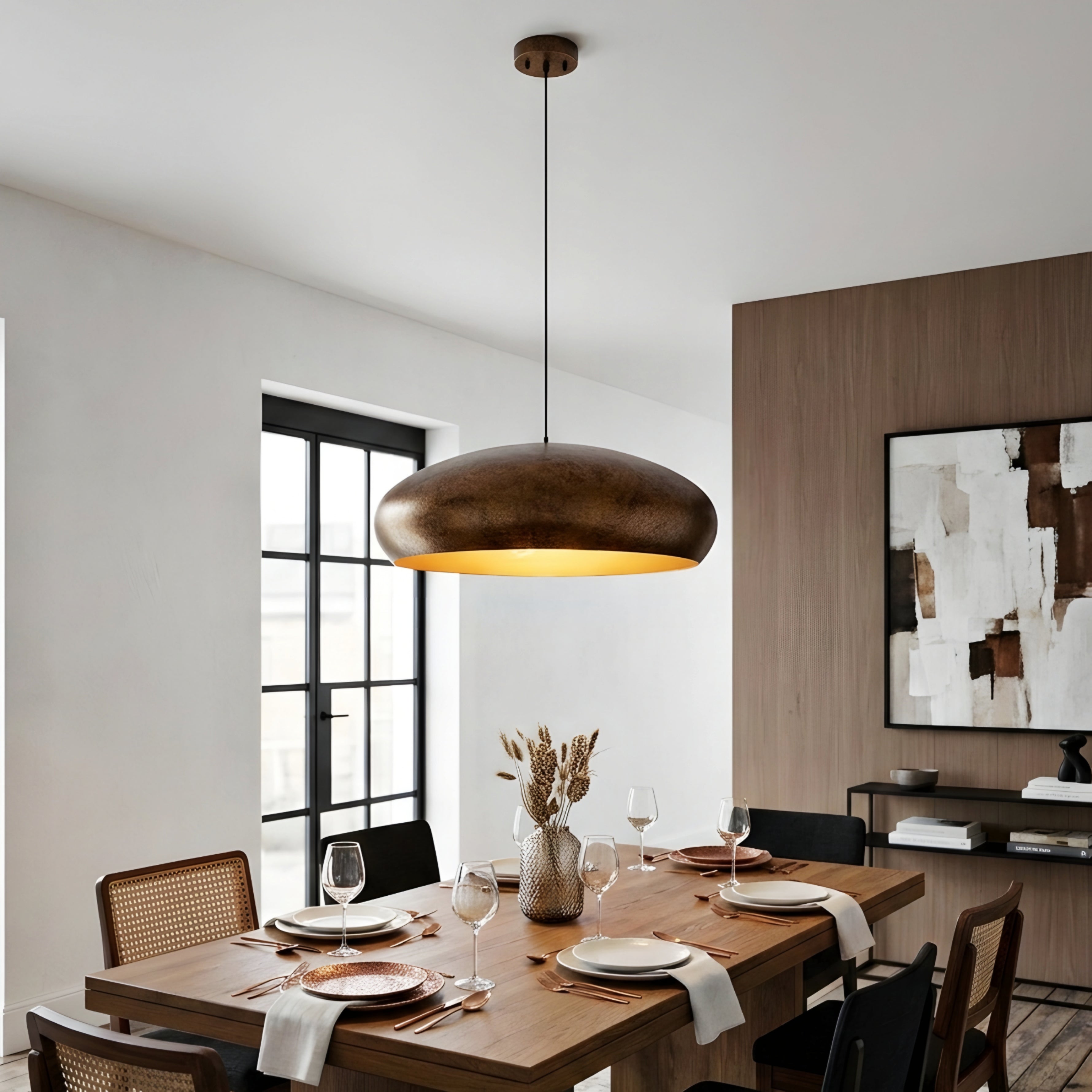 Caldera Dome Pendant Light – Modern Bronze Industrial Dining Room Ceiling Lighting Fixture