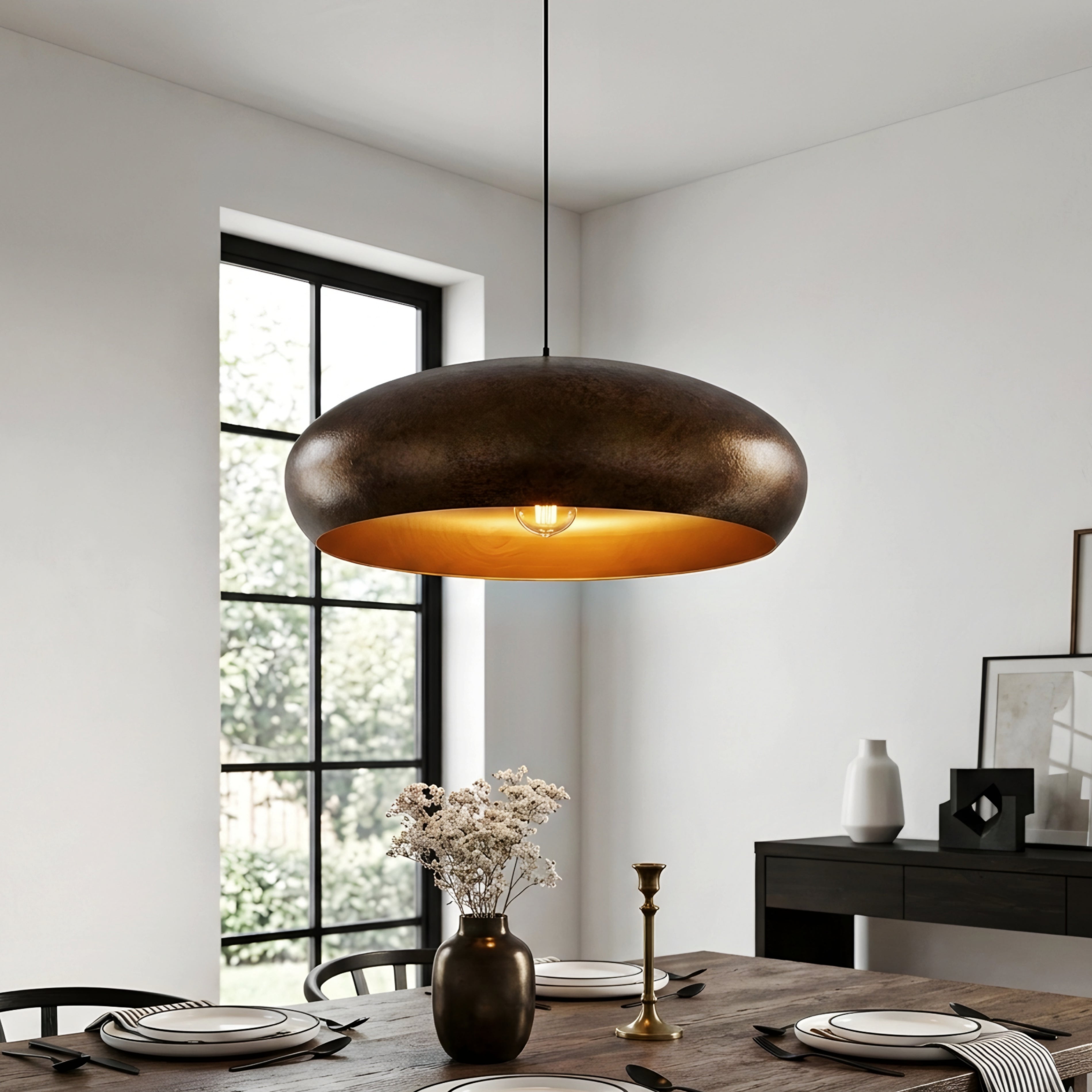 Caldera Dome Pendant Light – Modern Bronze Industrial Dining Room Ceiling Lighting Fixture