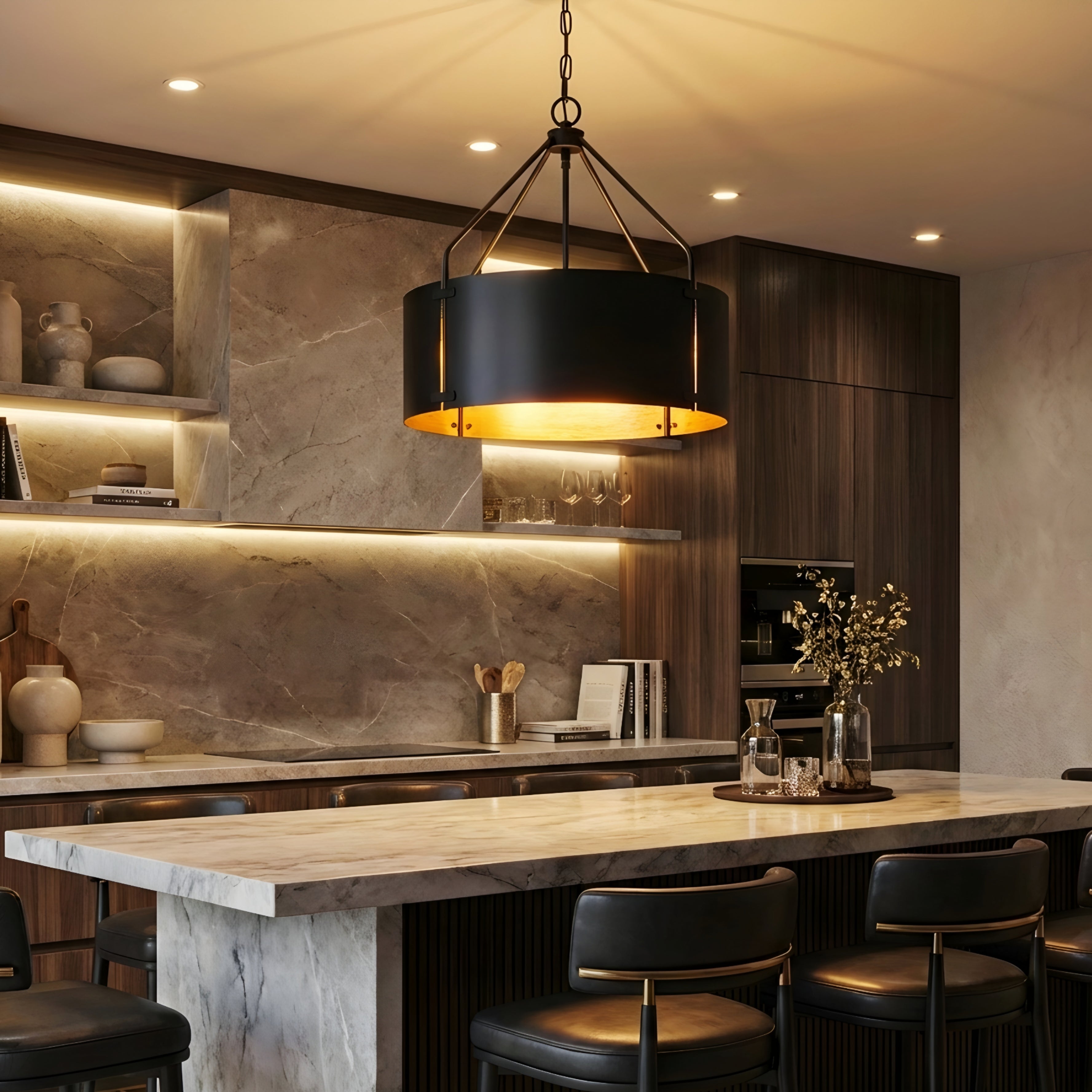 Bravon Drum Pendant Light – Industrial Bronze Metal Hanging Dining Room Ceiling Fixture