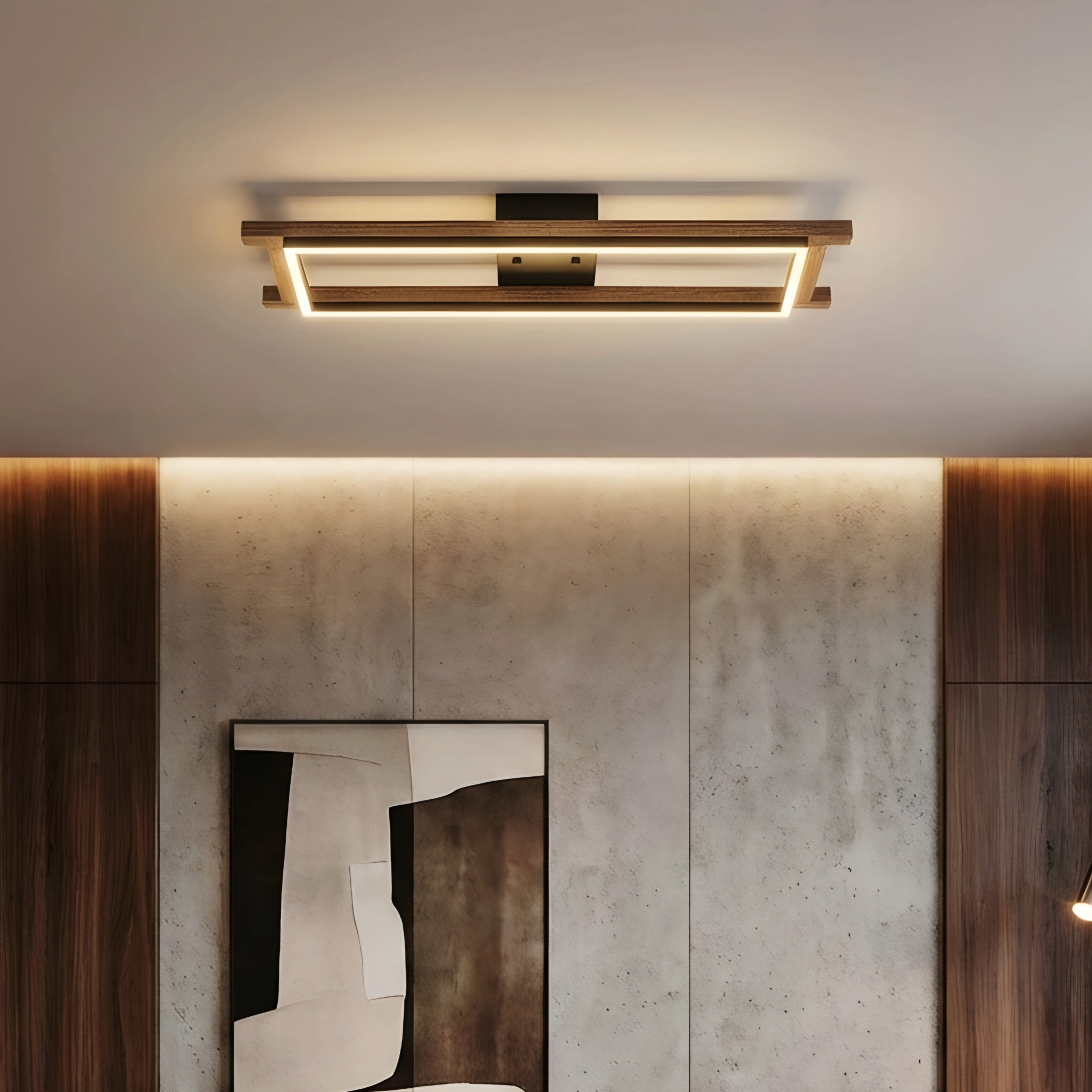 Kavren Wood LED Ceiling Light – Modern Flush Mount Square Minimalist Lighting Fixture