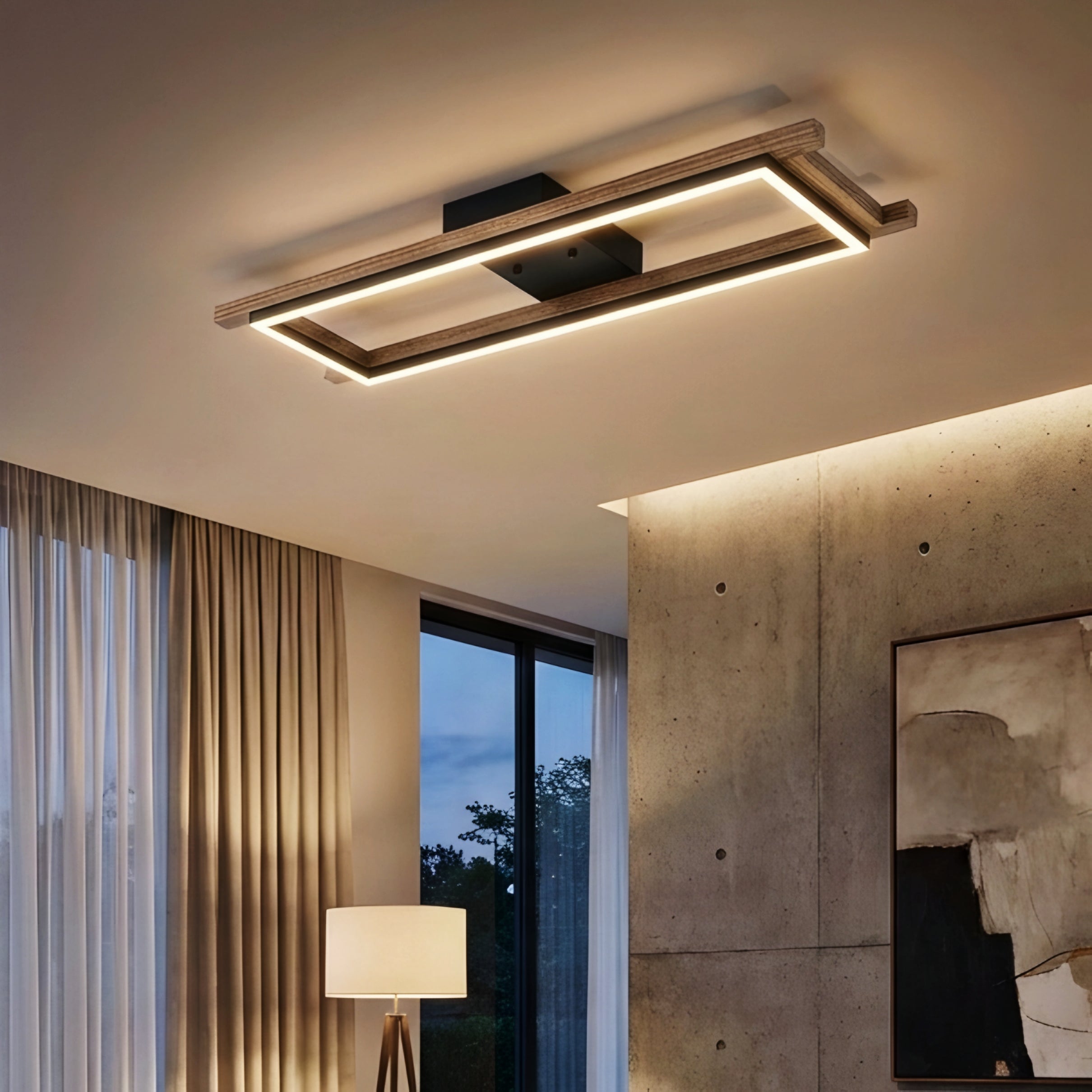 Kavren Wood LED Ceiling Light – Modern Flush Mount Square Minimalist Lighting Fixture