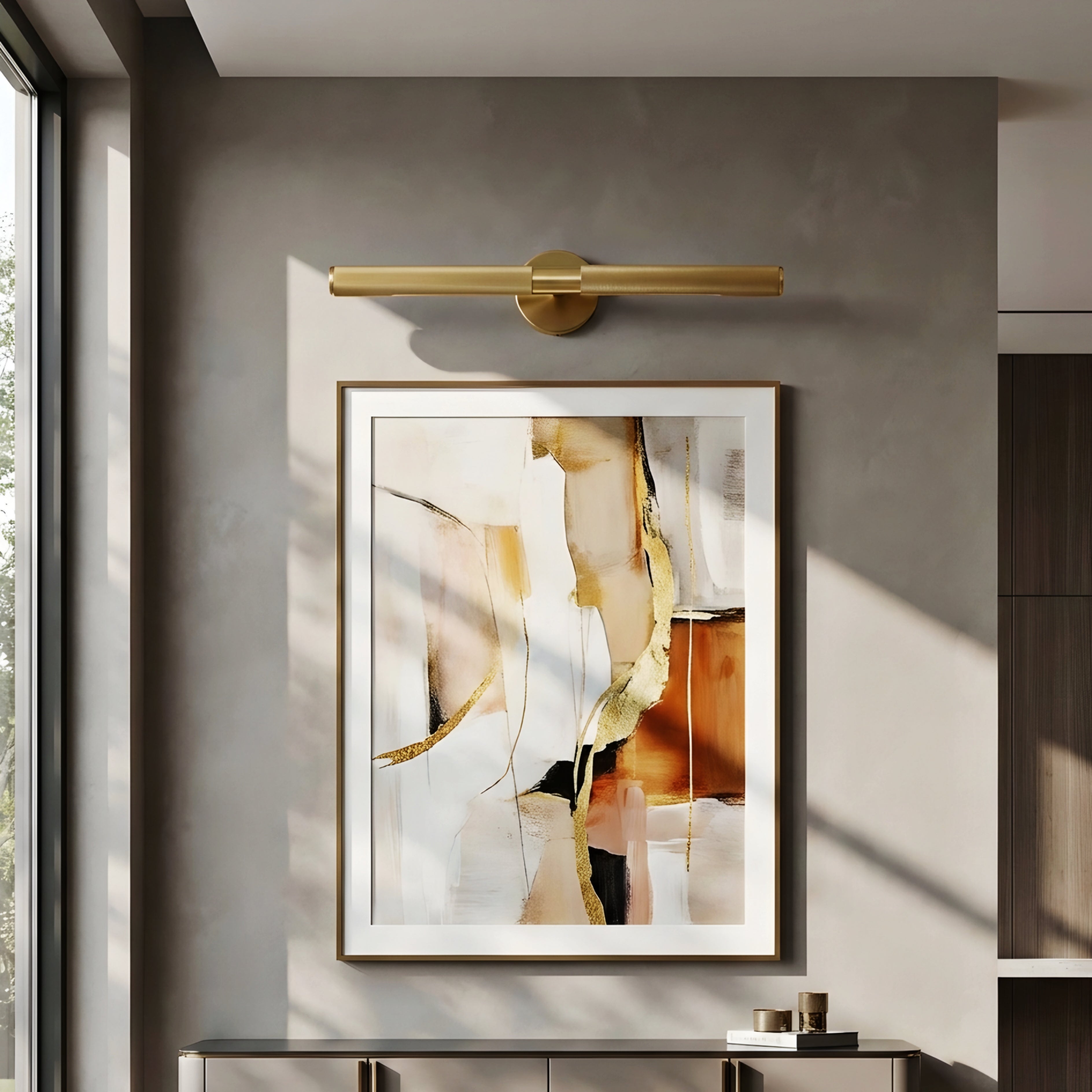 Avelis Picture Vanity Light – Modern LED Gold Wall Mounted Artwork Vanity Lighting Fixture
