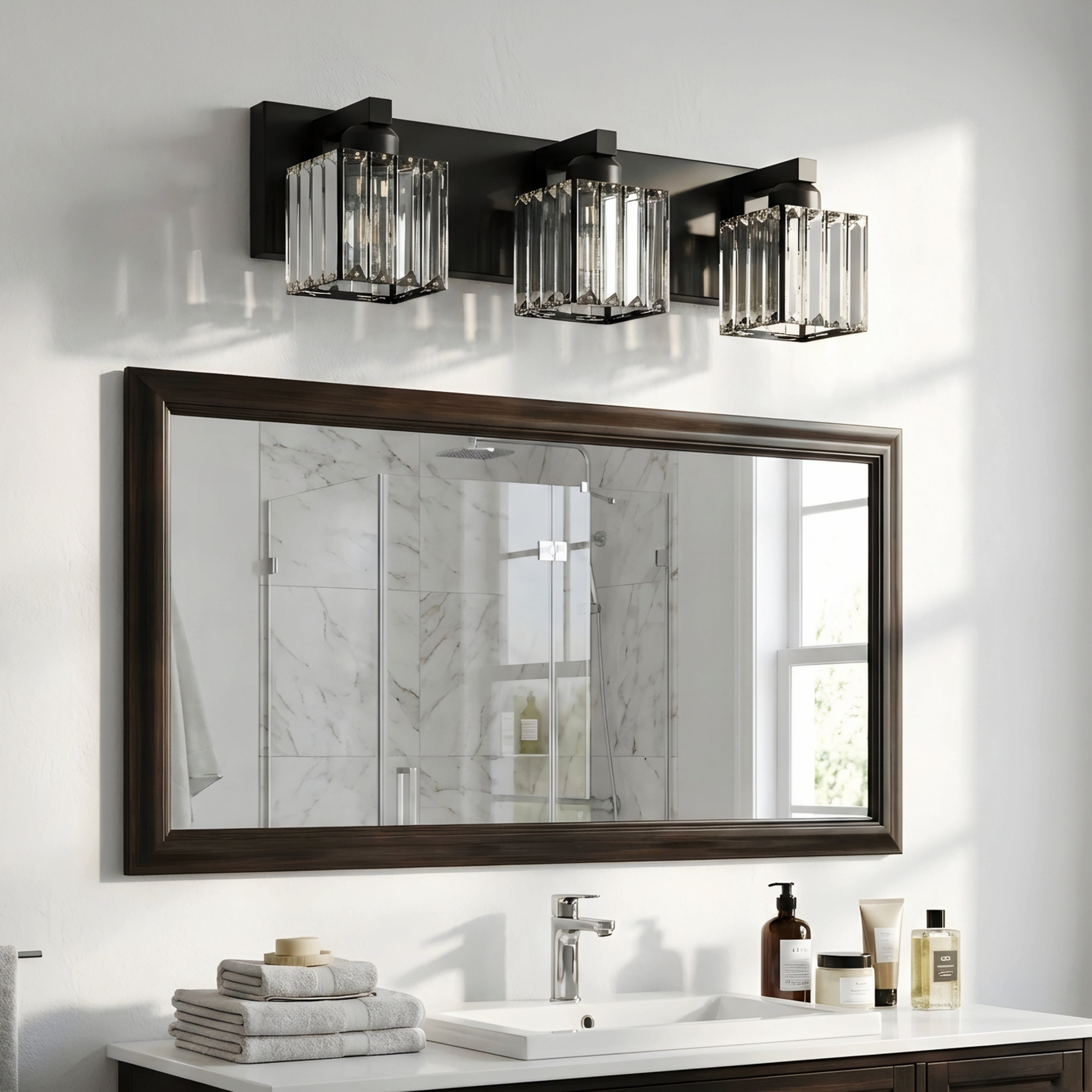 Velmora Crystal Vanity Light – Modern Black Bathroom Mirror Wall Lighting Fixture