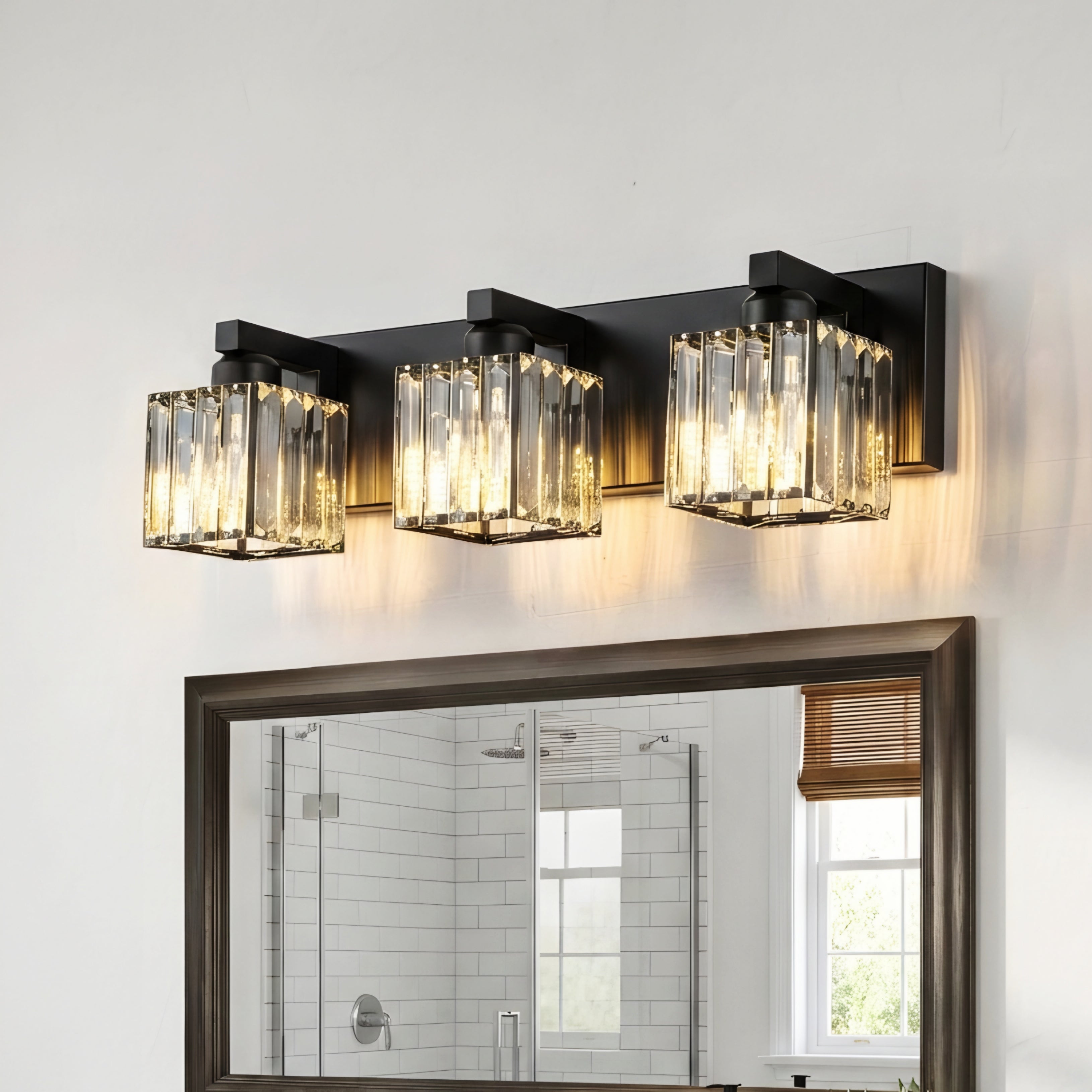 Velmora Crystal Vanity Light – Modern Black Bathroom Mirror Wall Lighting Fixture