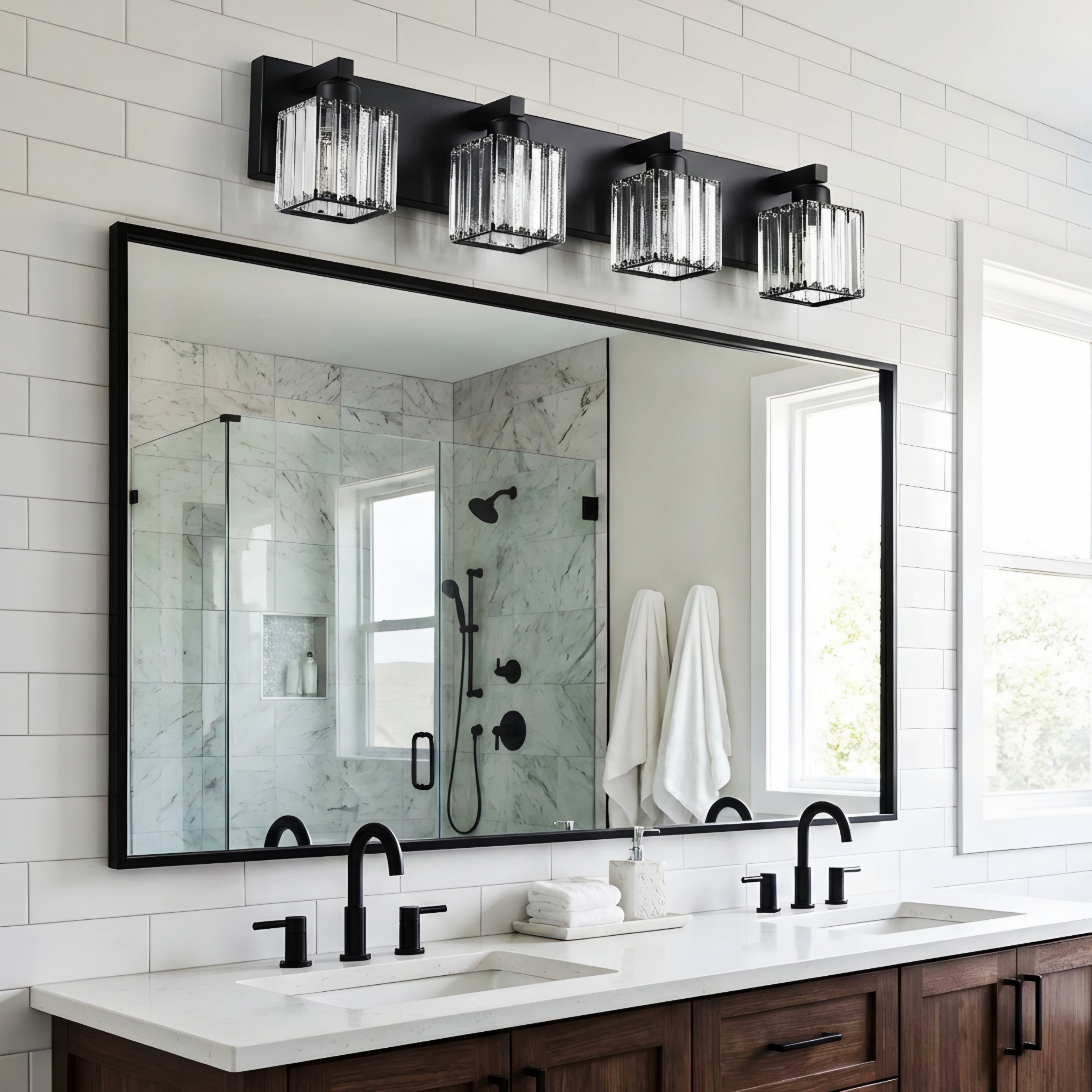 Velmora Crystal Vanity Light – Modern Black Bathroom Mirror Wall Lighting Fixture