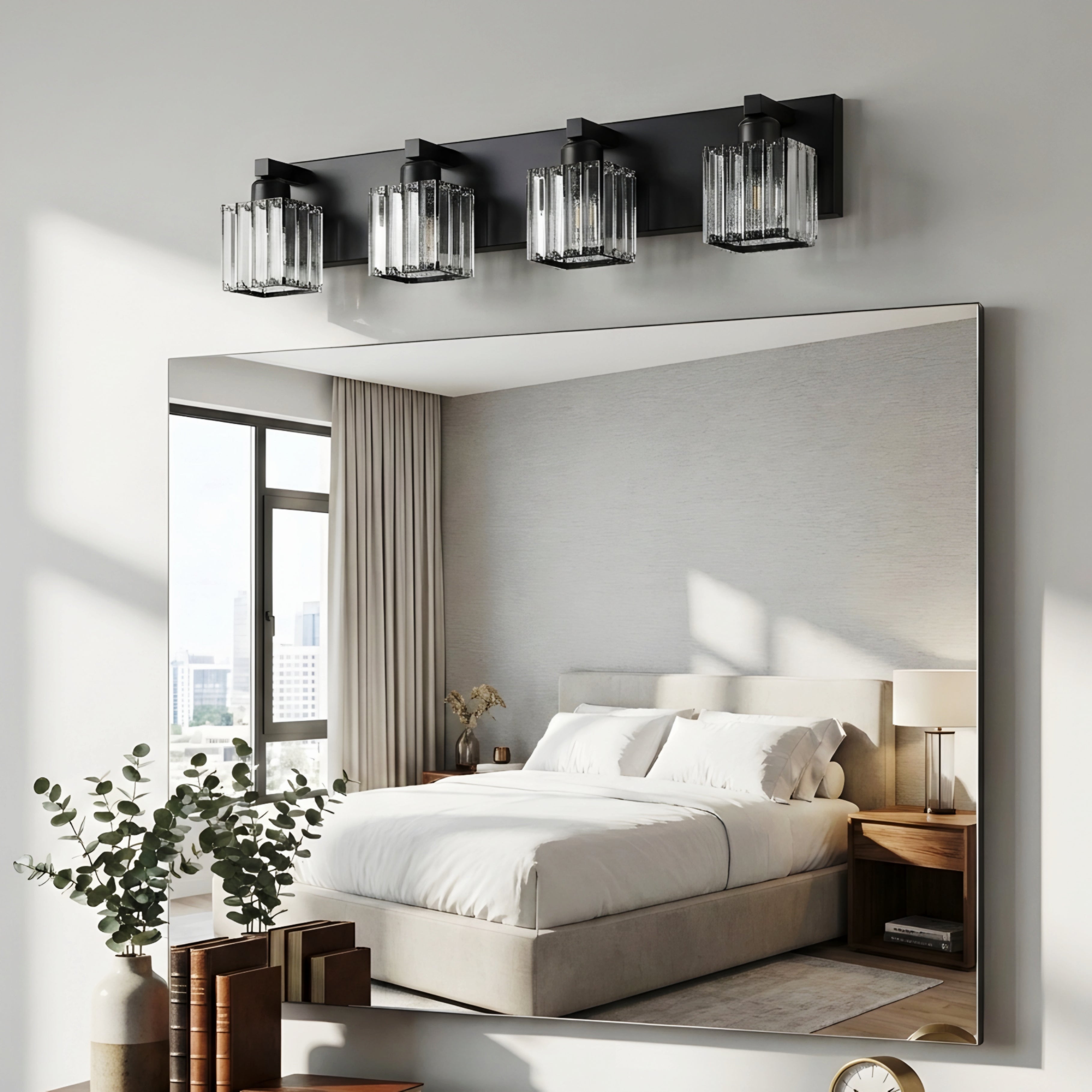Velmora Crystal Vanity Light – Modern Black Bathroom Mirror Wall Lighting Fixture