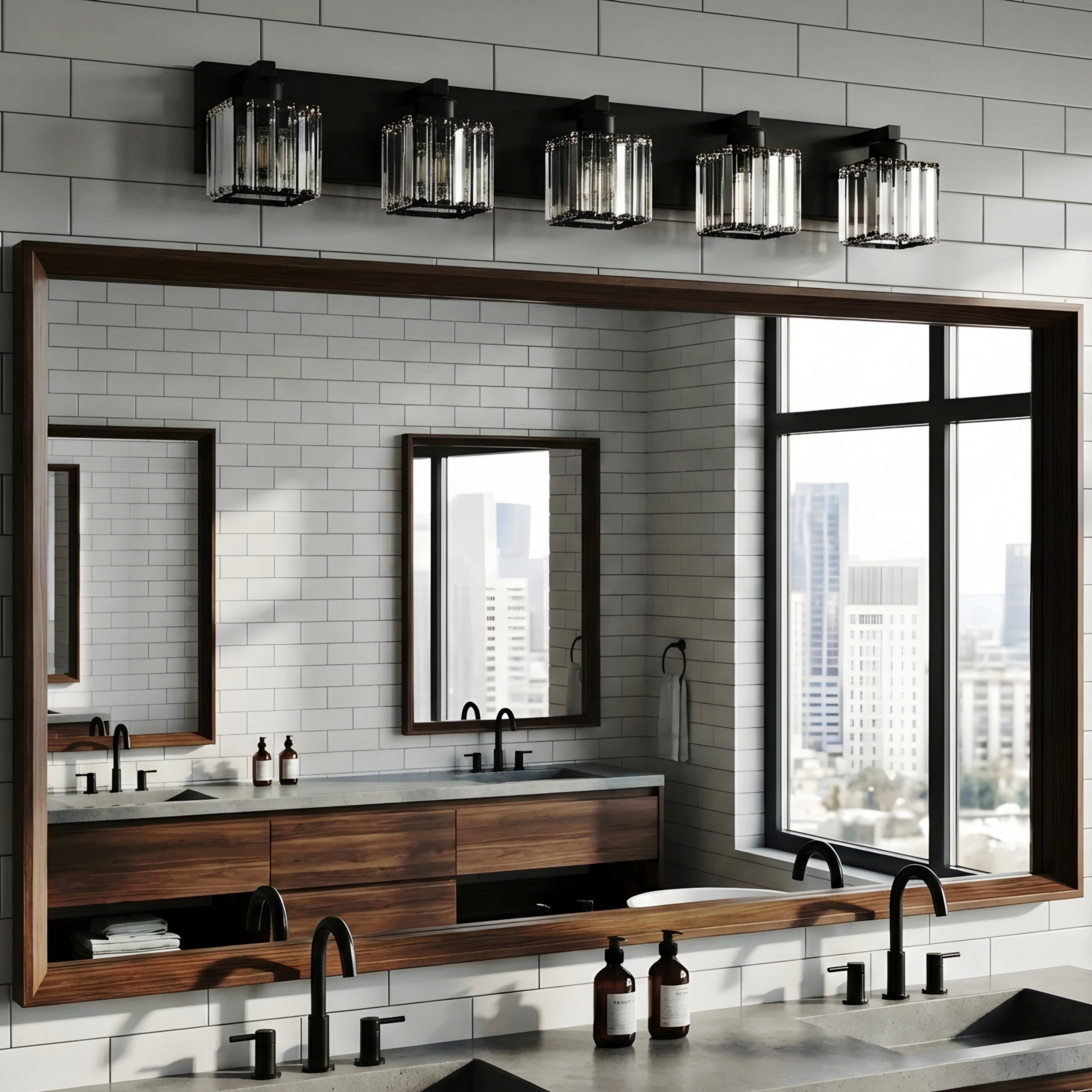 Velmora Crystal Vanity Light – Modern Black Bathroom Mirror Wall Lighting Fixture