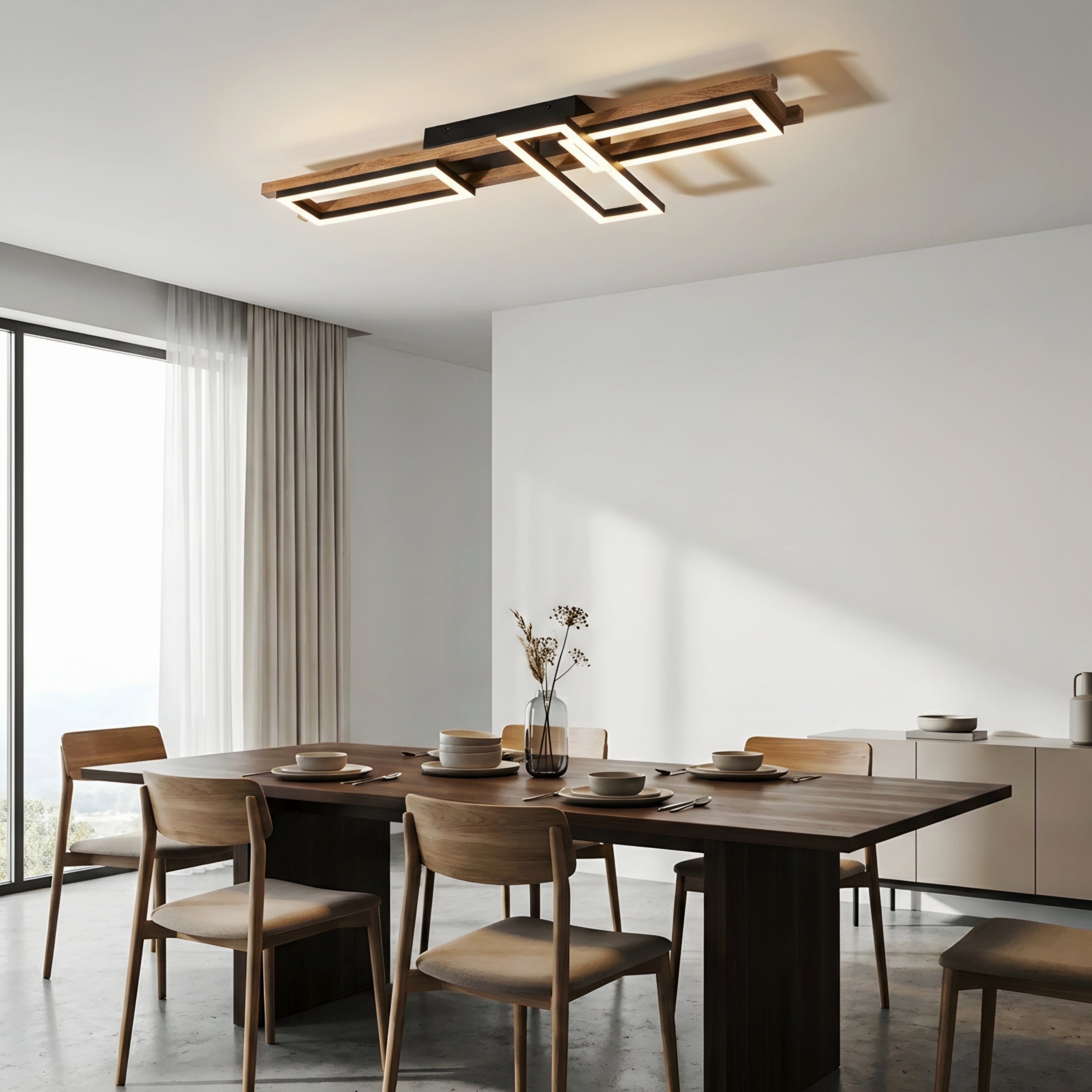 Ardyn Geometric Ceiling Light – Modern LED Wood Linear Flush Mount Ceiling Fixture