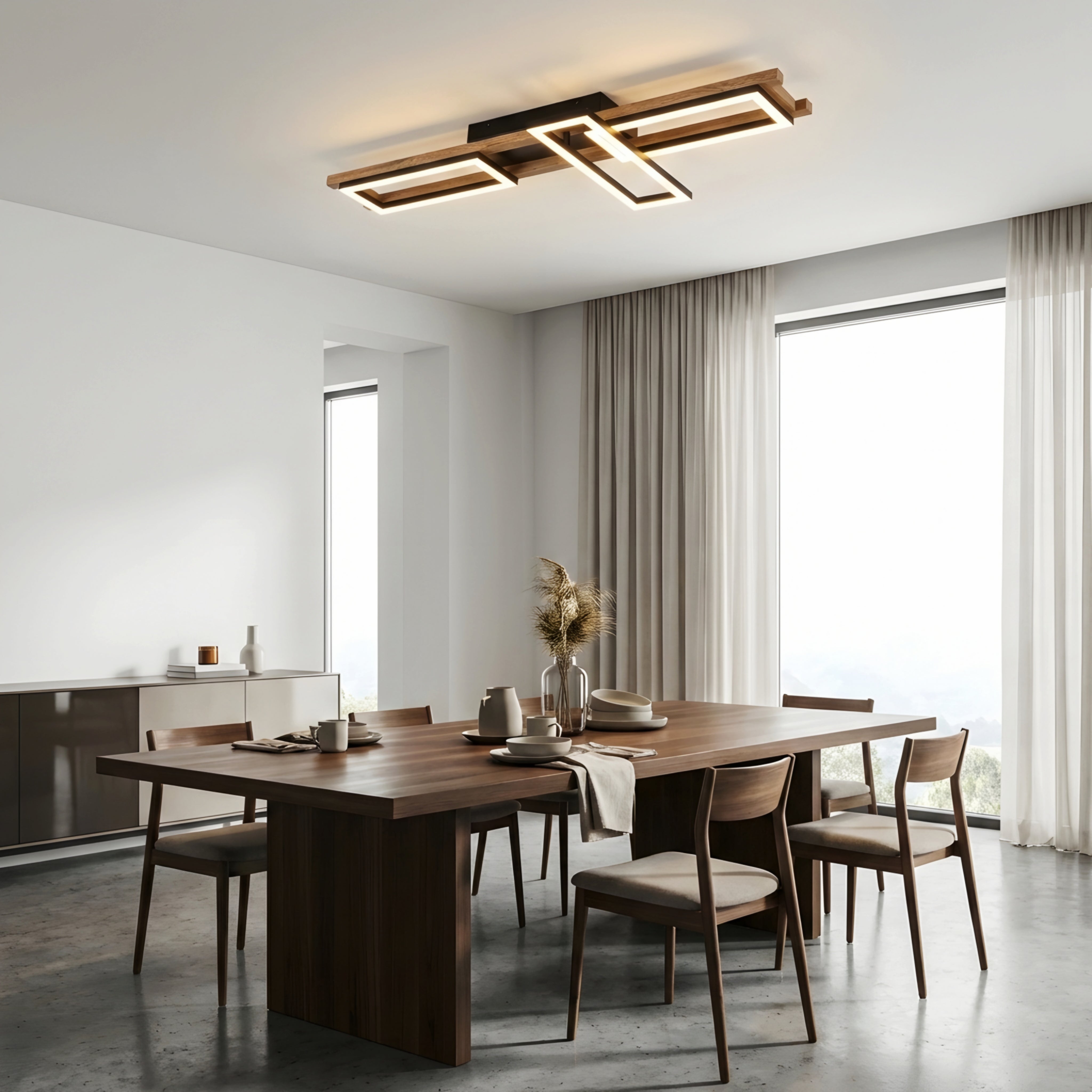 Ardyn Geometric Ceiling Light – Modern LED Wood Linear Flush Mount Ceiling Fixture