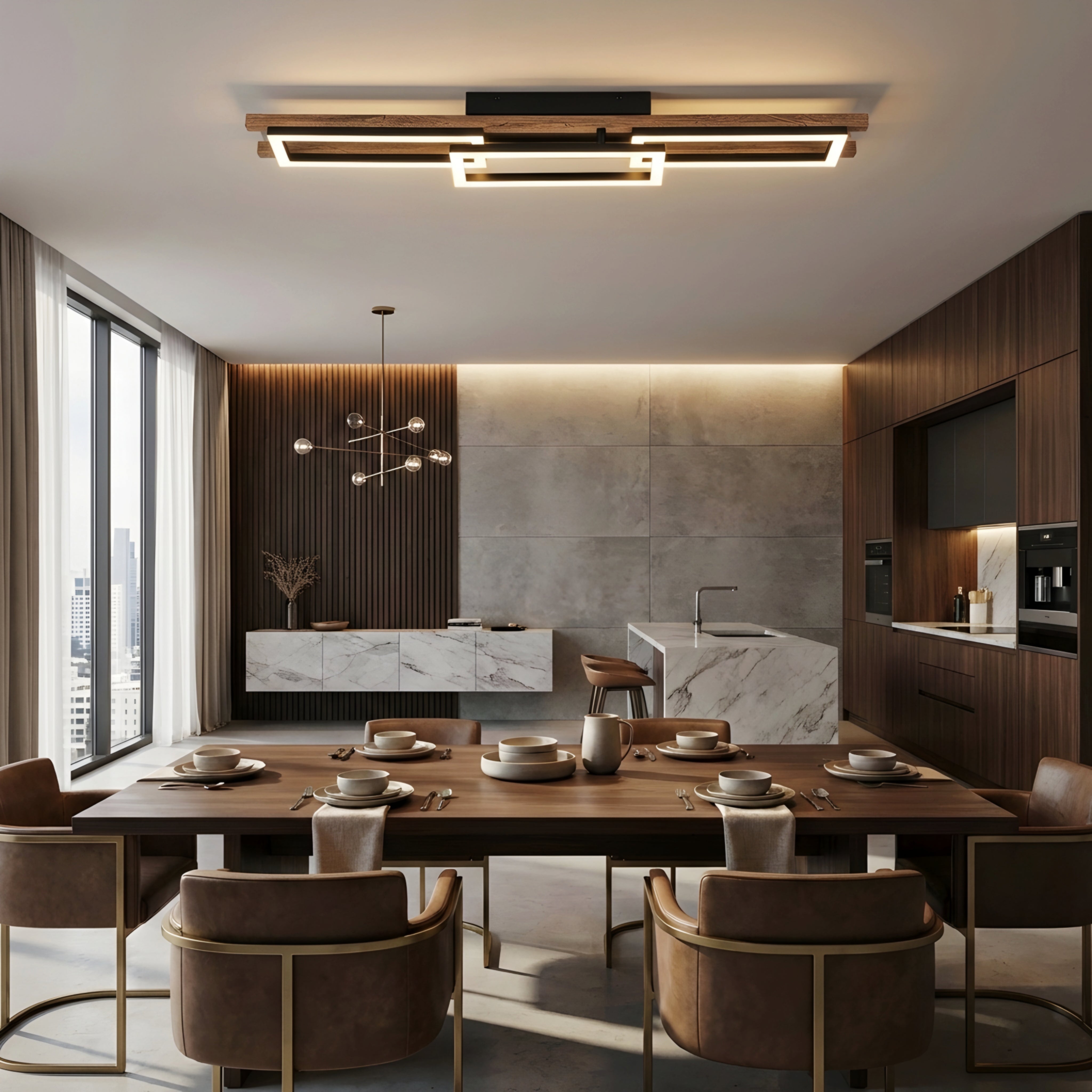 Ardyn Geometric Ceiling Light – Modern LED Wood Linear Flush Mount Ceiling Fixture