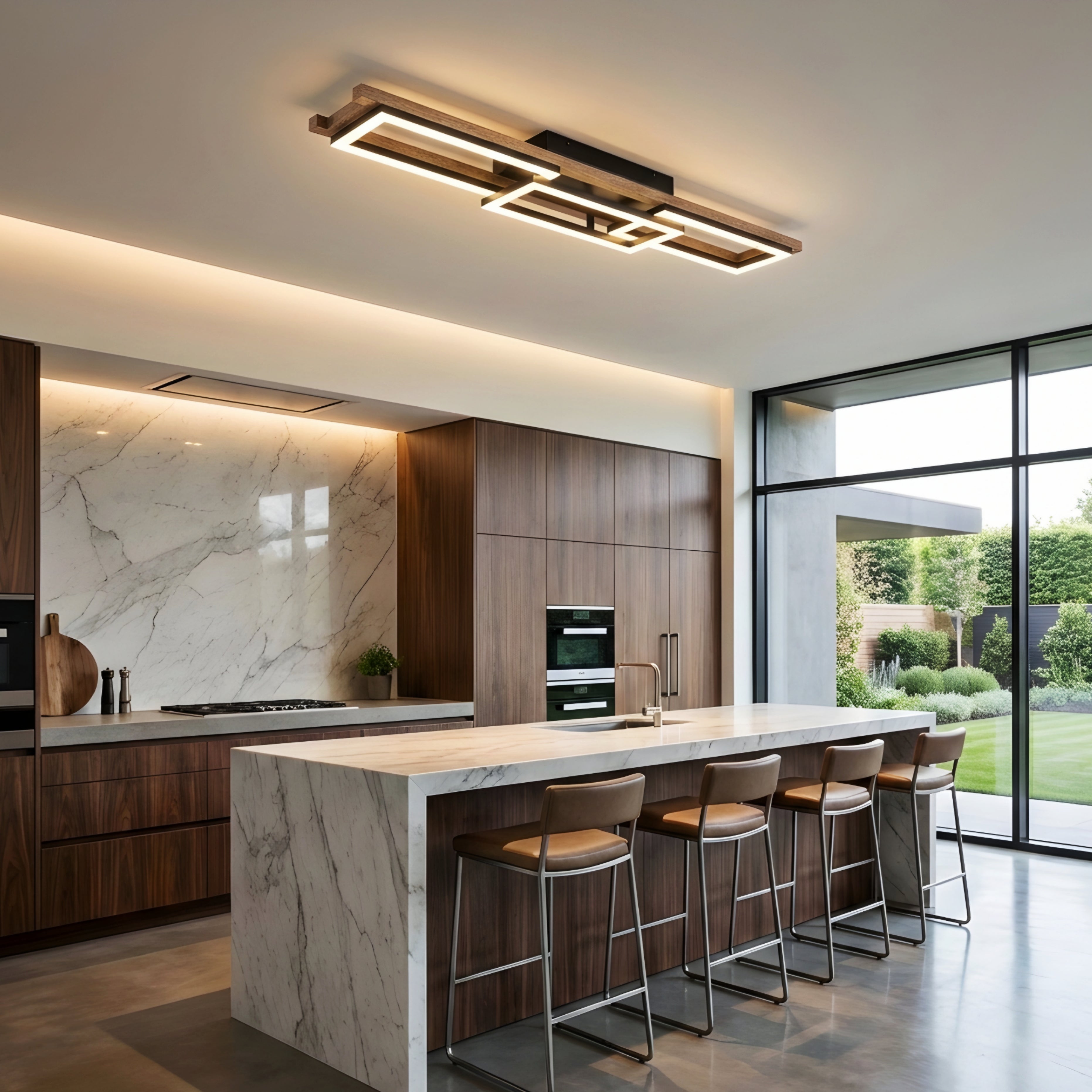 Ardyn Geometric Ceiling Light – Modern LED Wood Linear Flush Mount Ceiling Fixture