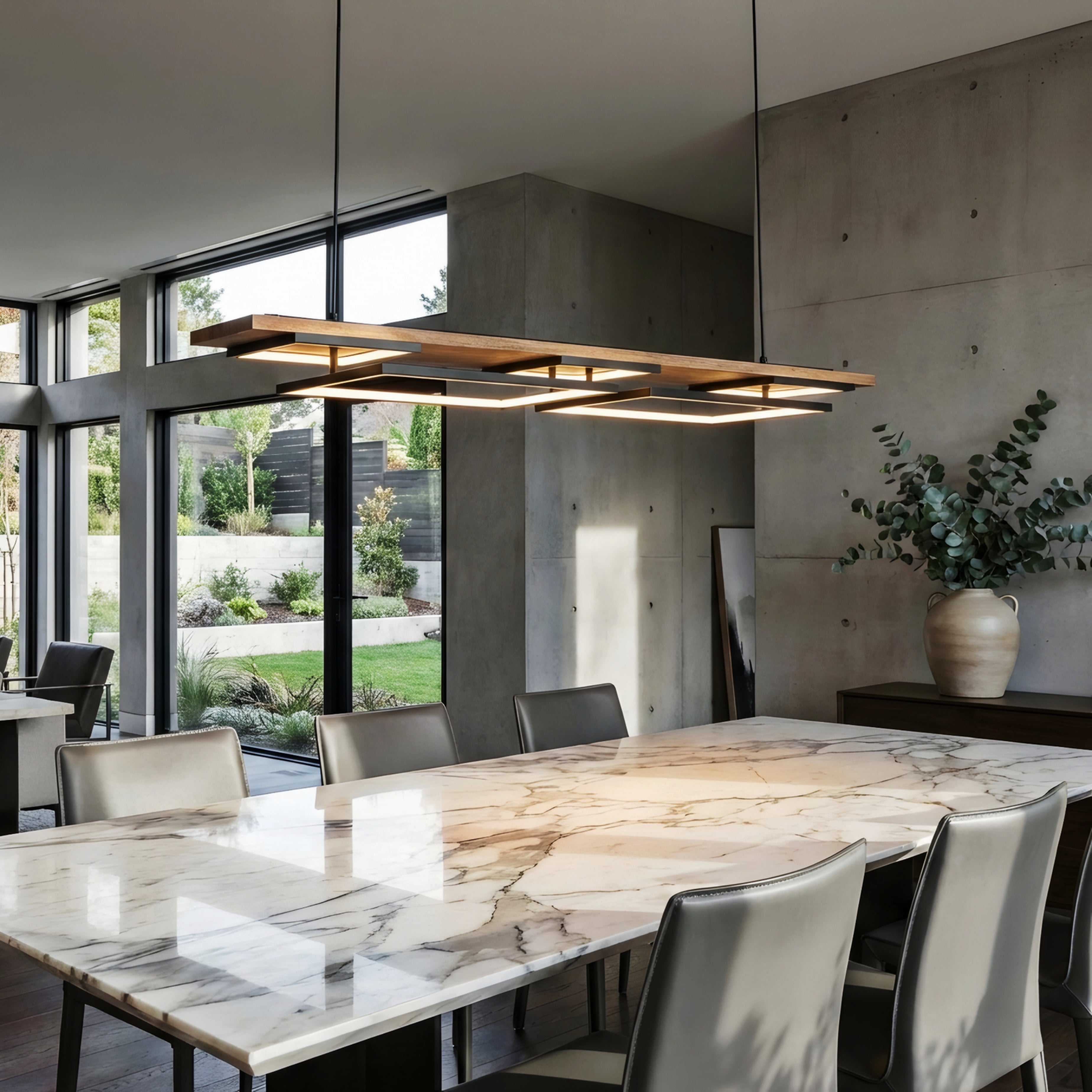 Ardyn Linear Pendant Light – Modern LED Wood Black Geometric Dining Table Lighting Fixture