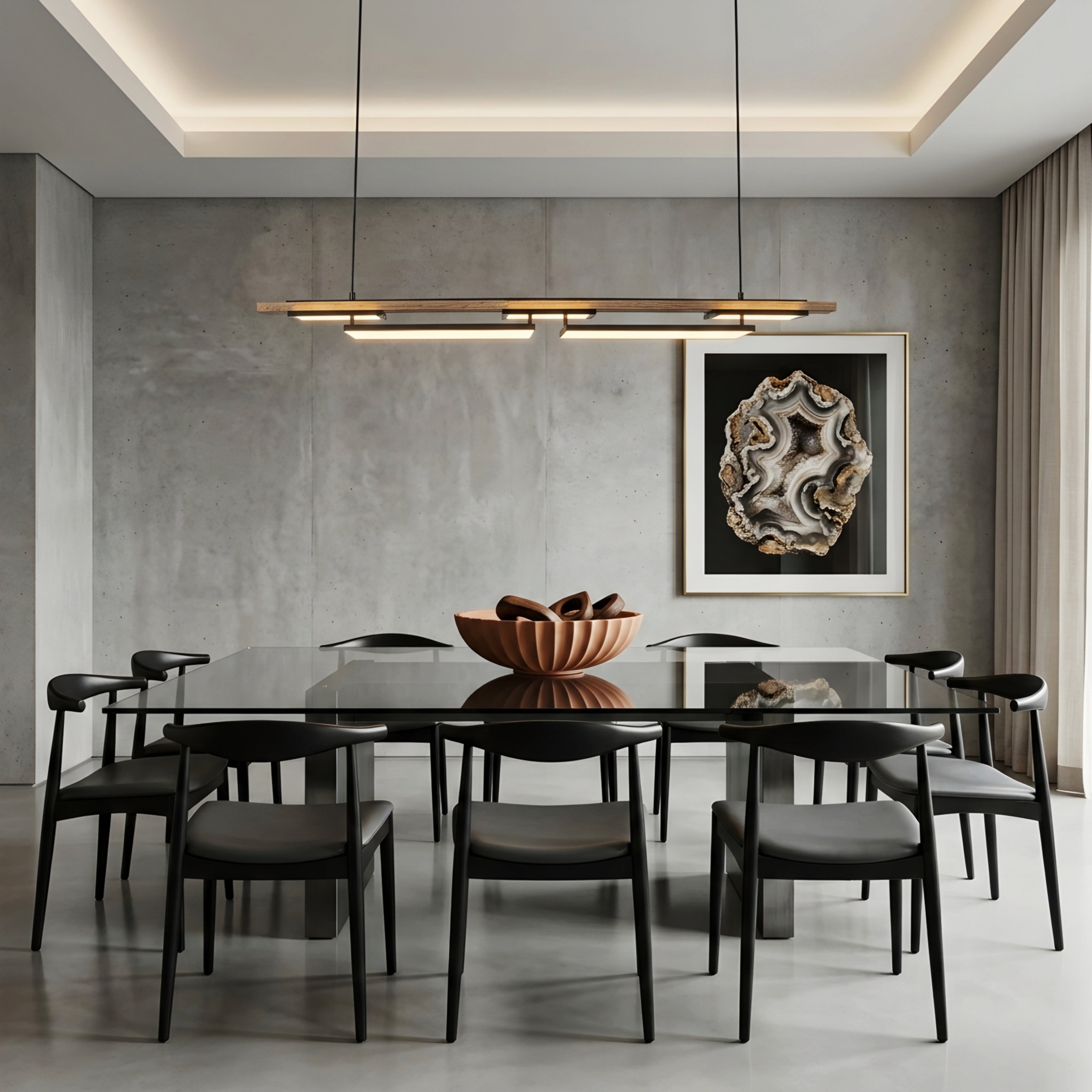 Ardyn Linear Pendant Light – Modern LED Wood Black Geometric Dining Table Lighting Fixture