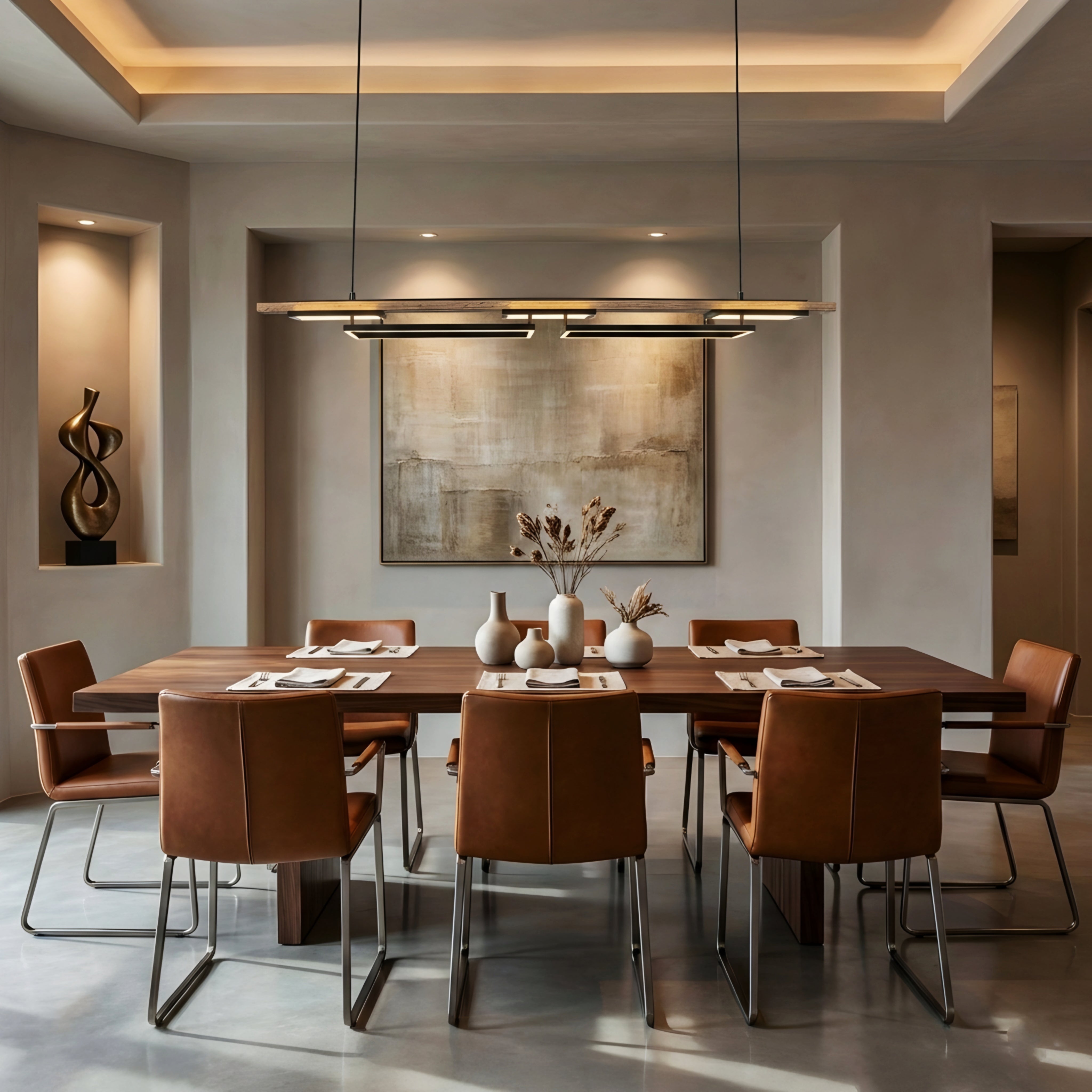 Ardyn Linear Pendant Light – Modern LED Wood Black Geometric Dining Table Lighting Fixture