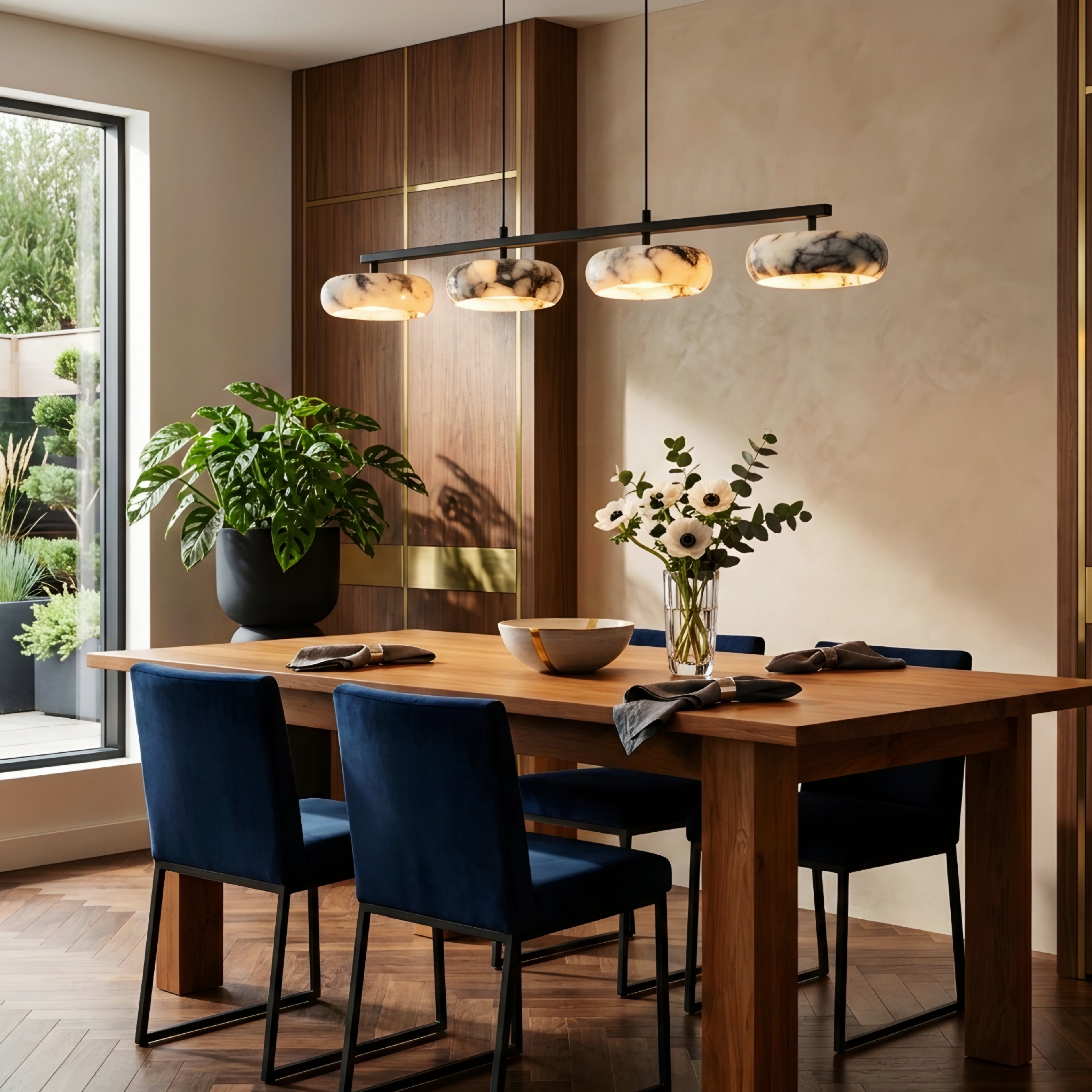 Marvella Linear Pendant Light – Modern Marble Glass Kitchen Island Dining Room Lighting Fixture