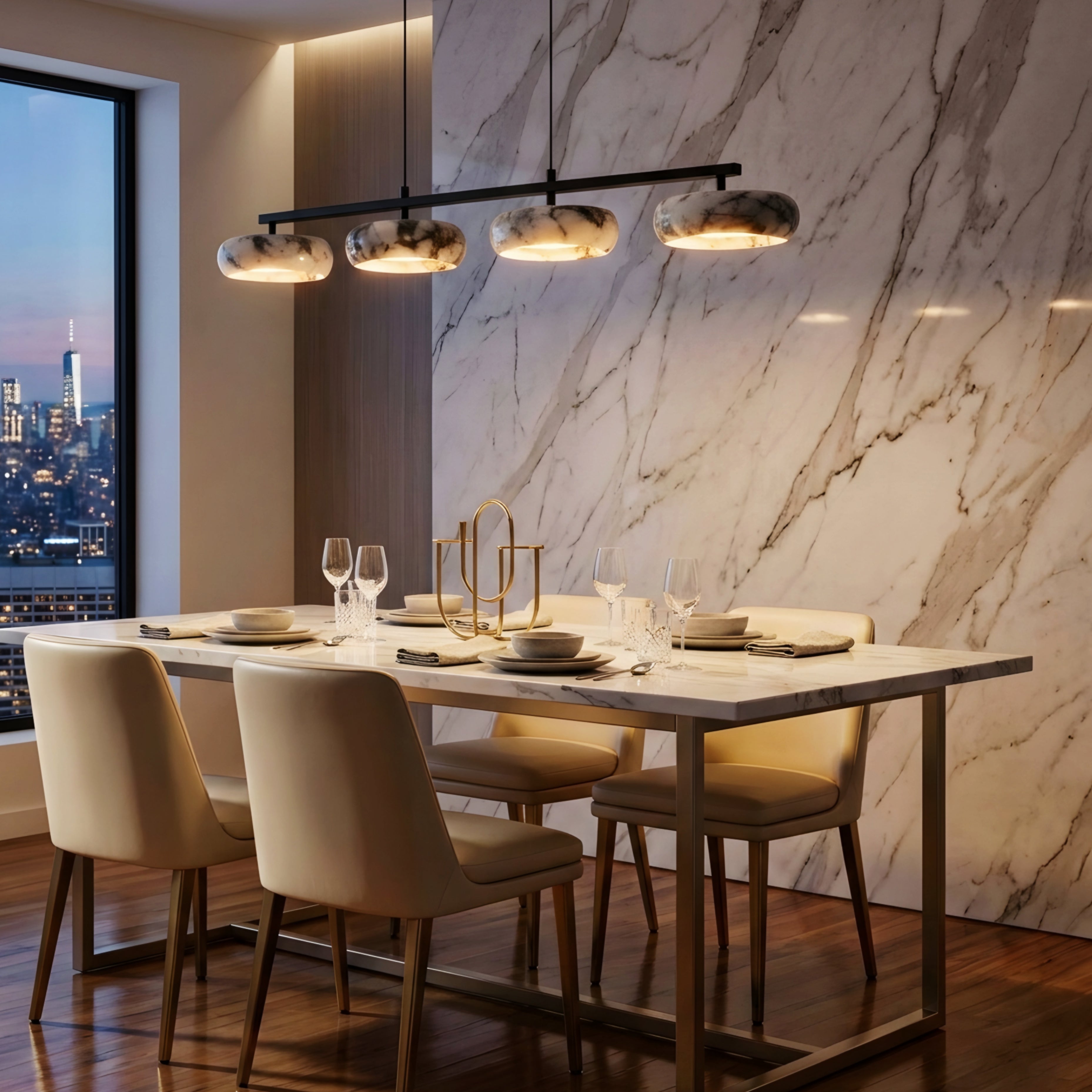 Marvella Linear Pendant Light – Modern Marble Glass Kitchen Island Dining Room Lighting Fixture