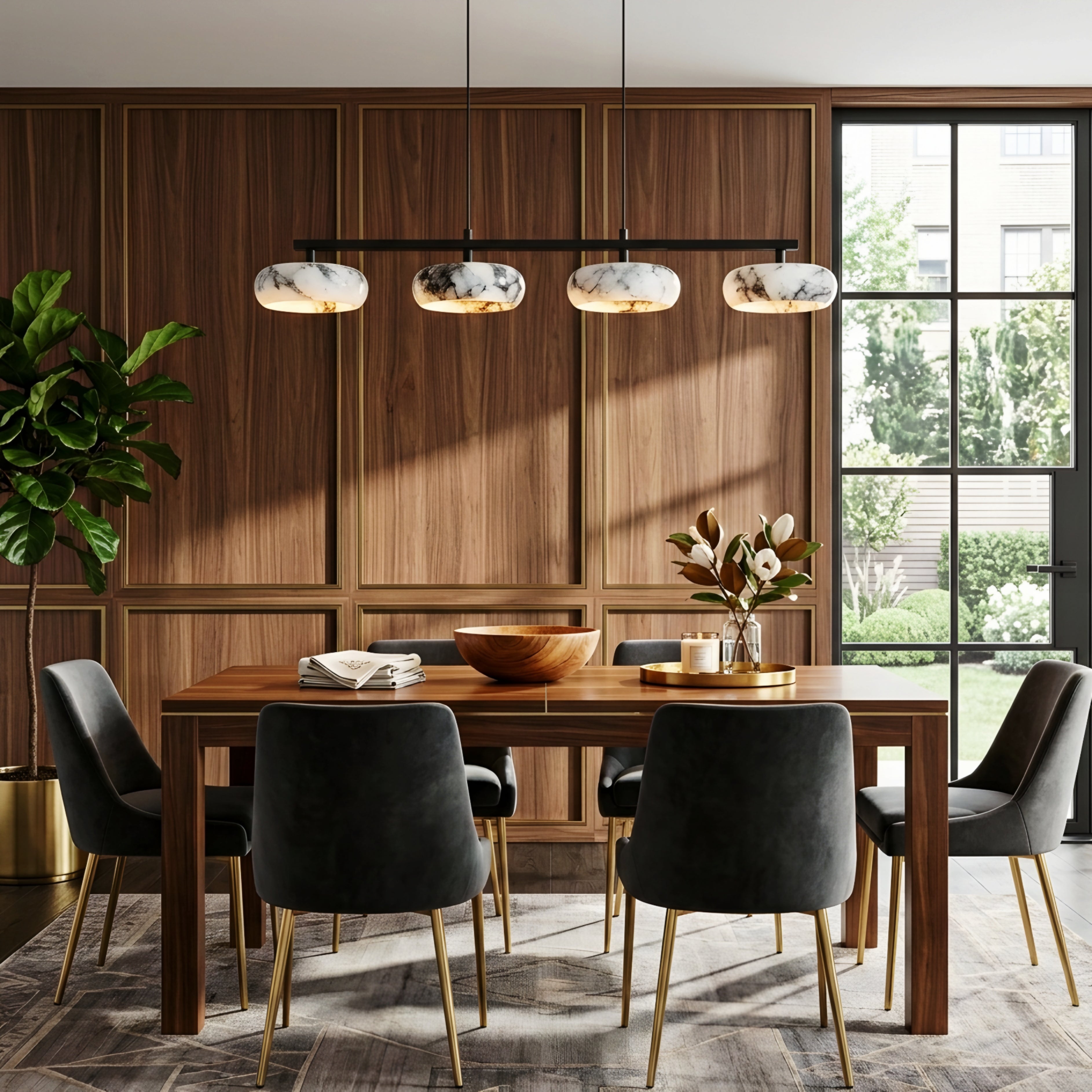 Marvella Linear Pendant Light – Modern Marble Glass Kitchen Island Dining Room Lighting Fixture