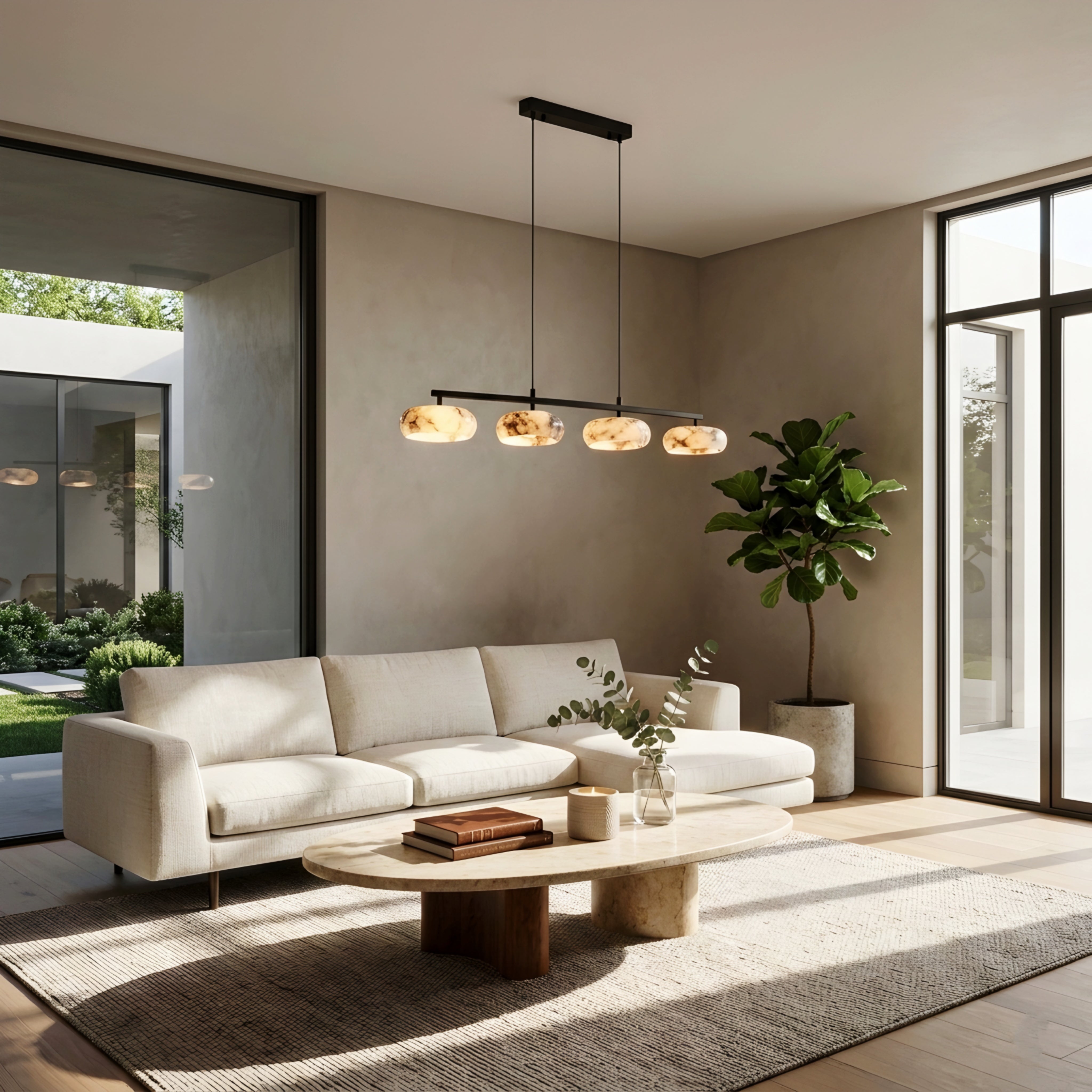 Marvella Linear Pendant Light – Modern Marble Glass Kitchen Island Dining Room Lighting Fixture