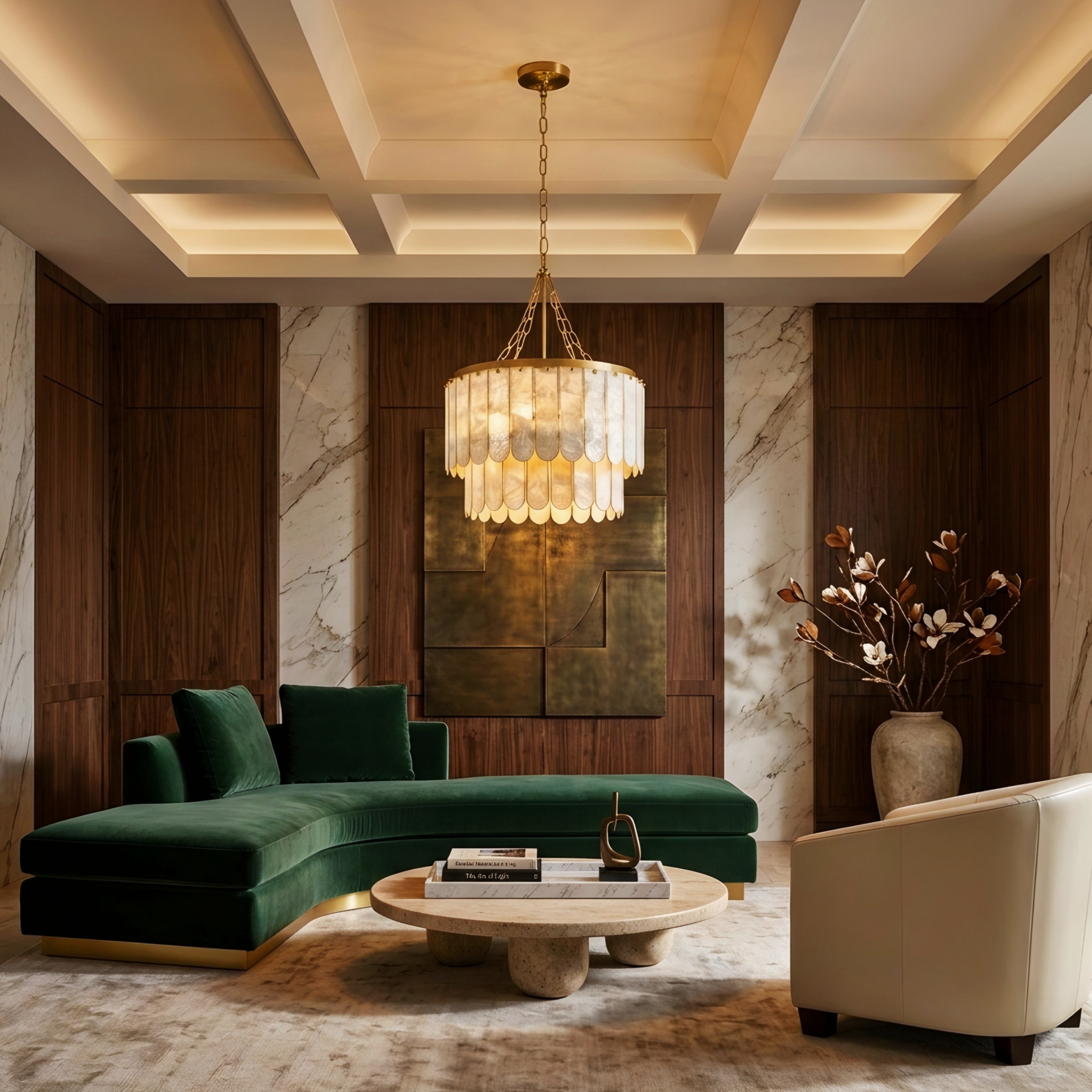 Calyra Tiered Chandelier – Modern Gold Shell Drum Living Room Dining Pendant Light