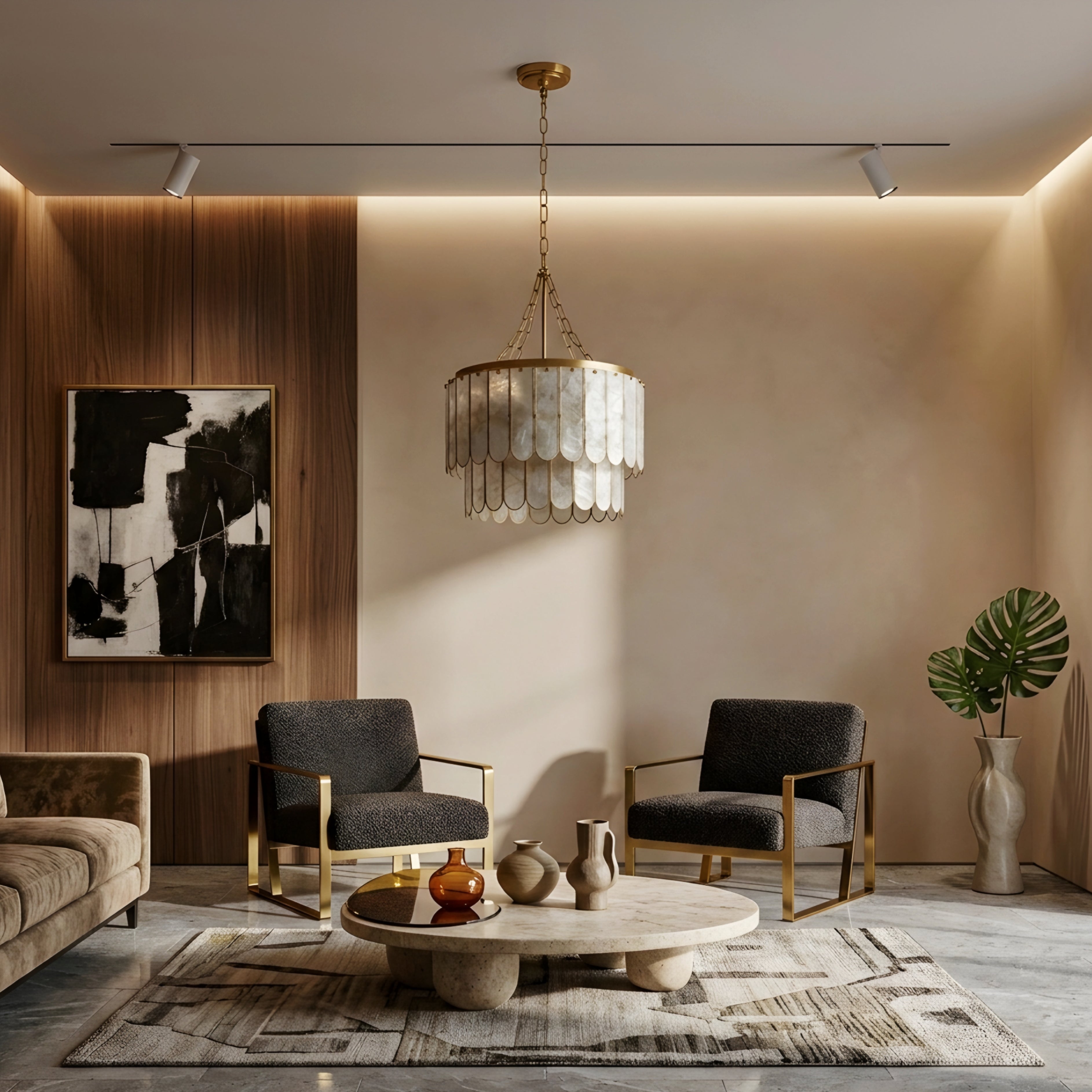 Calyra Tiered Chandelier – Modern Gold Shell Drum Living Room Dining Pendant Light