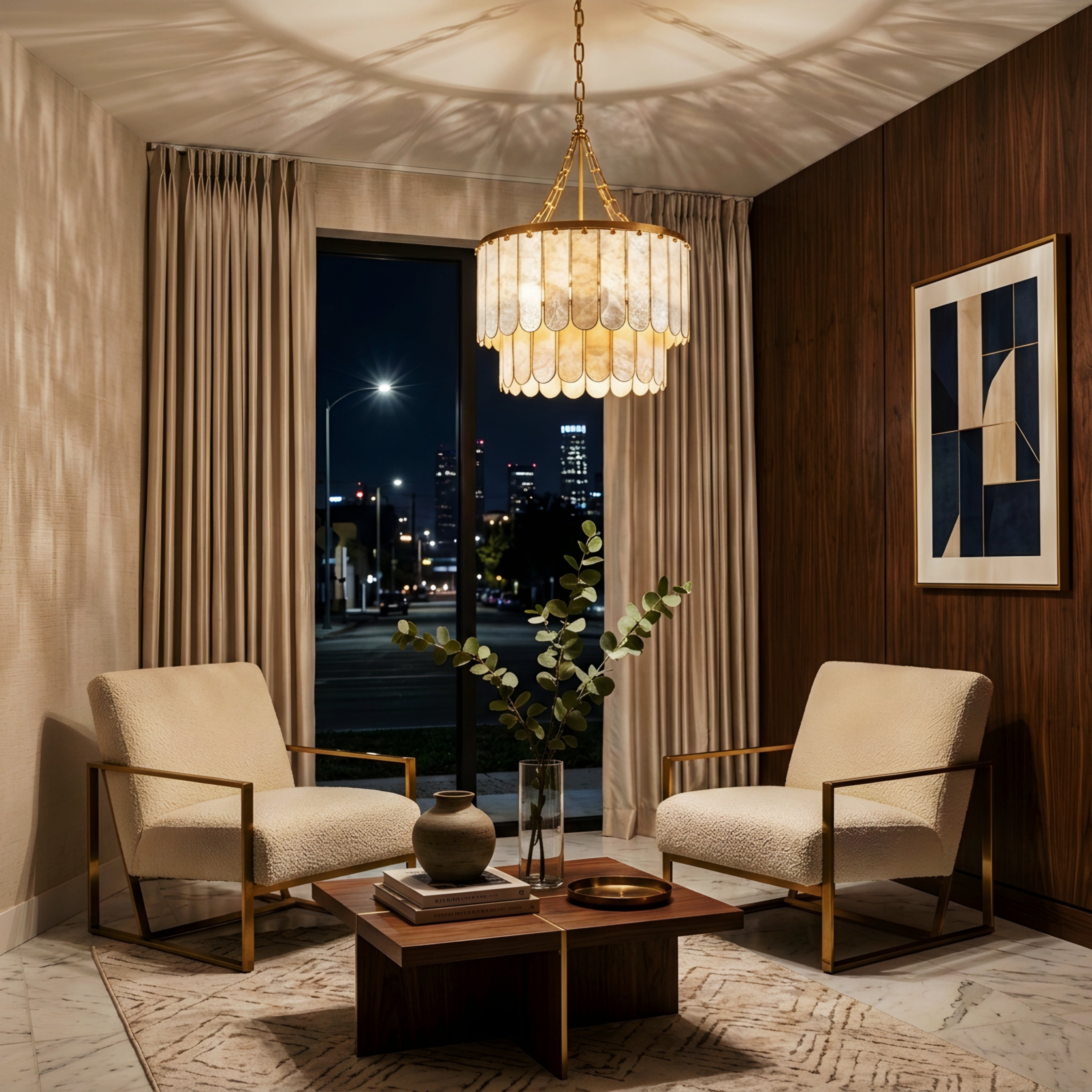 Calyra Tiered Chandelier – Modern Gold Shell Drum Living Room Dining Pendant Light