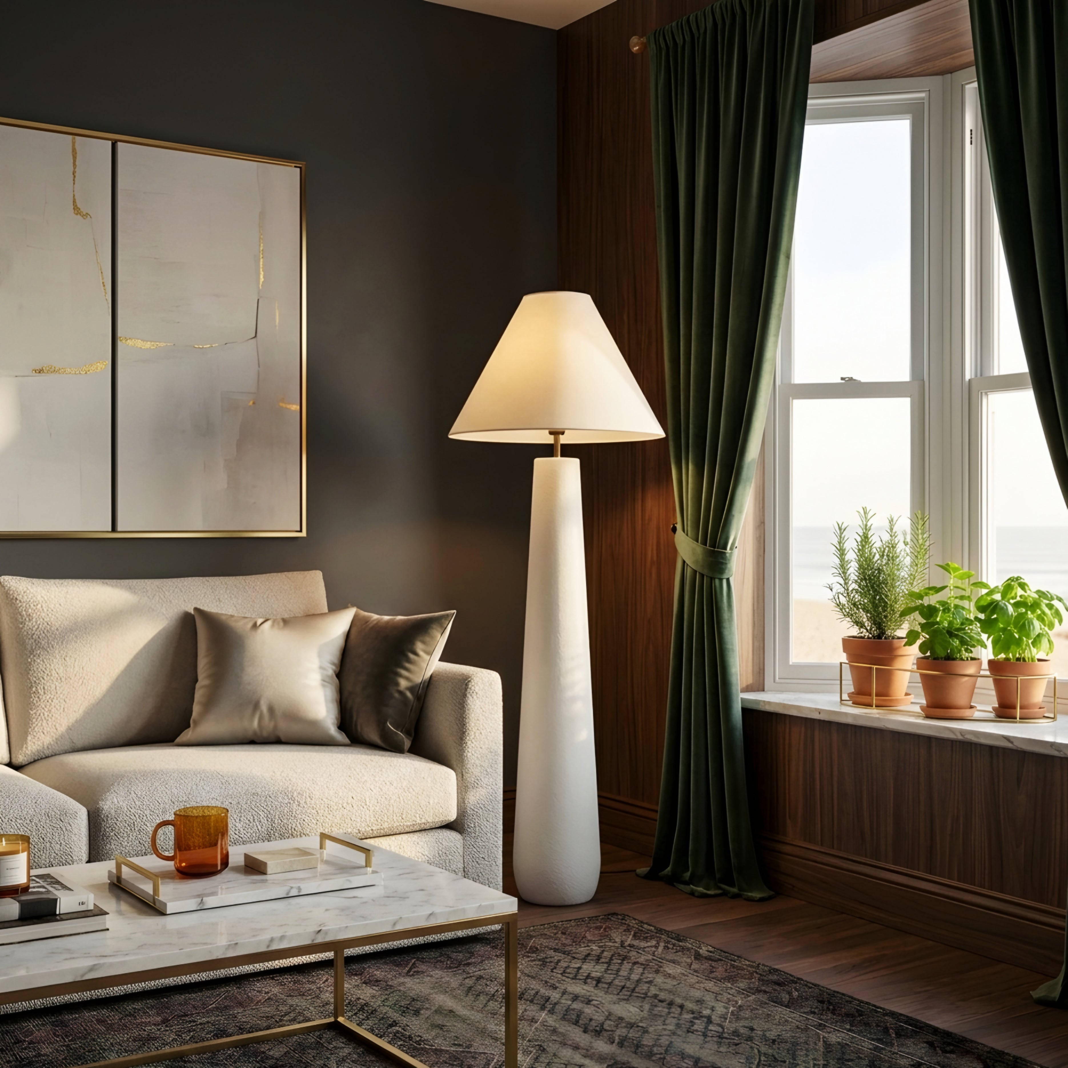 Maine Sculpted Floor Lamp – Modern Minimalist Resin Standing Living Room Ambient Lighting Fixture