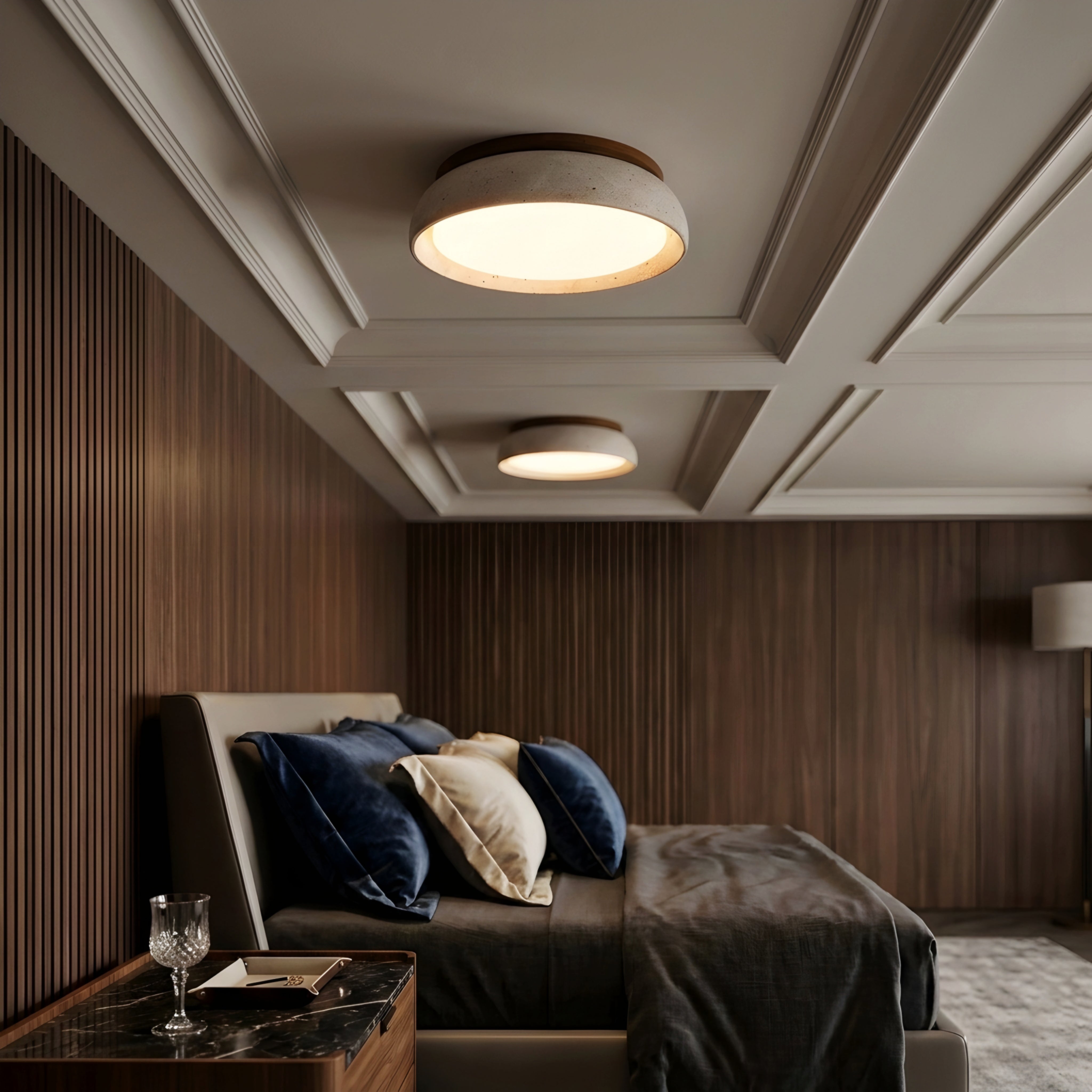 Travero Stone Flush Mount Ceiling Light – LED Travertine Wood Modern Minimalist Low Profile Ceiling Fixture