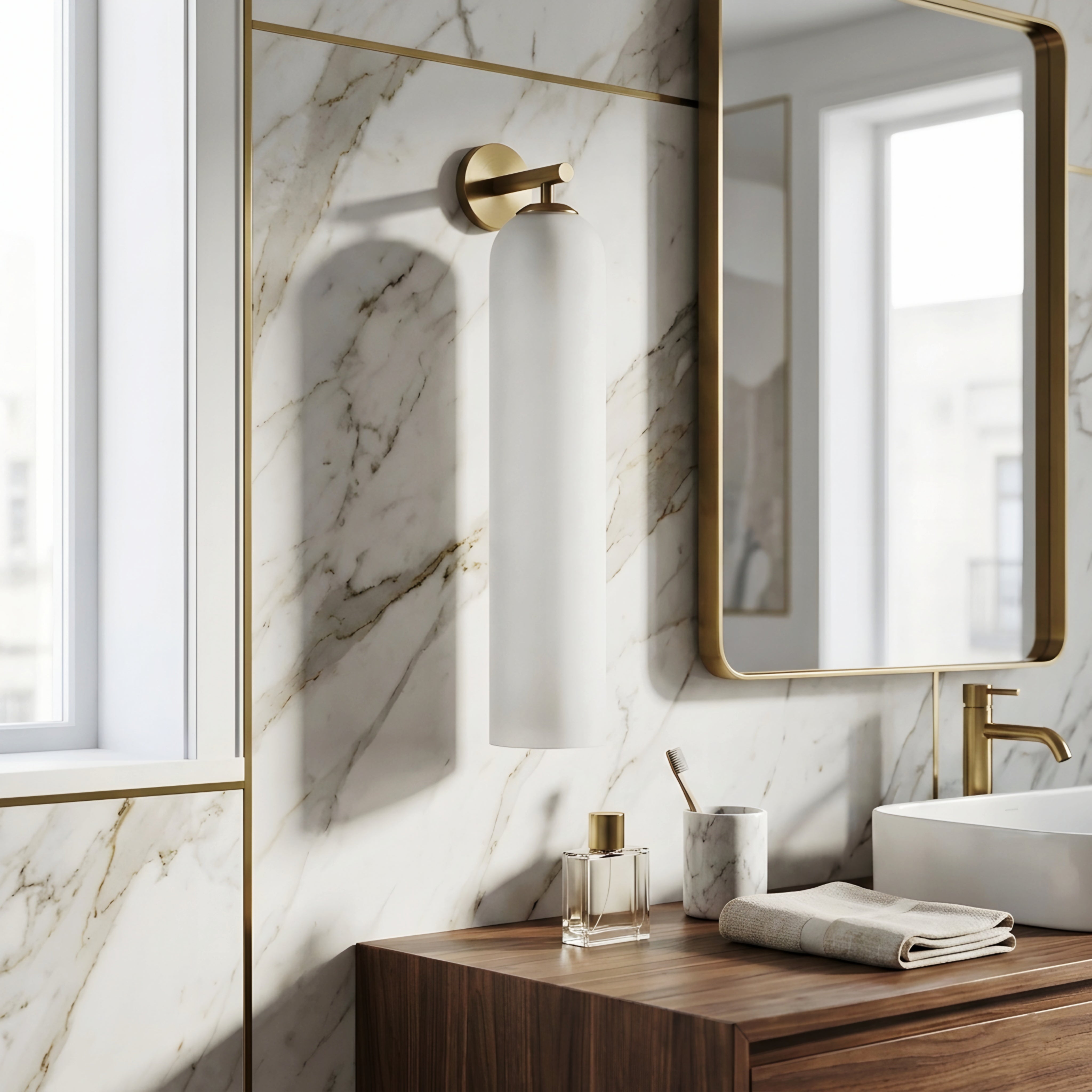 Avelin Cylinder Wall Sconce – Modern LED Frosted Glass Bathroom Vanity Vertical Lighting Fixture