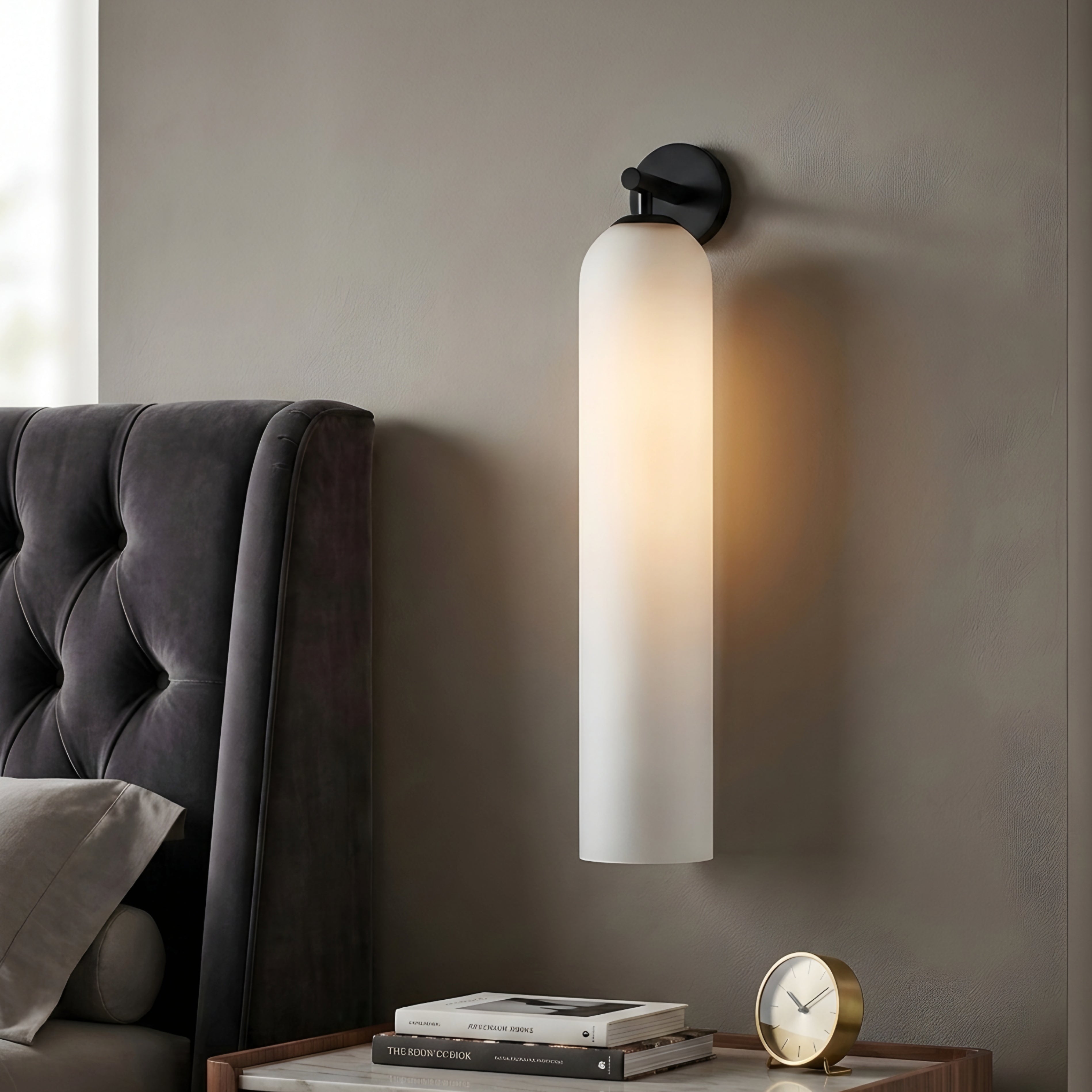 Avelin Cylinder Wall Sconce – Modern LED Frosted Glass Bathroom Vanity Vertical Lighting Fixture