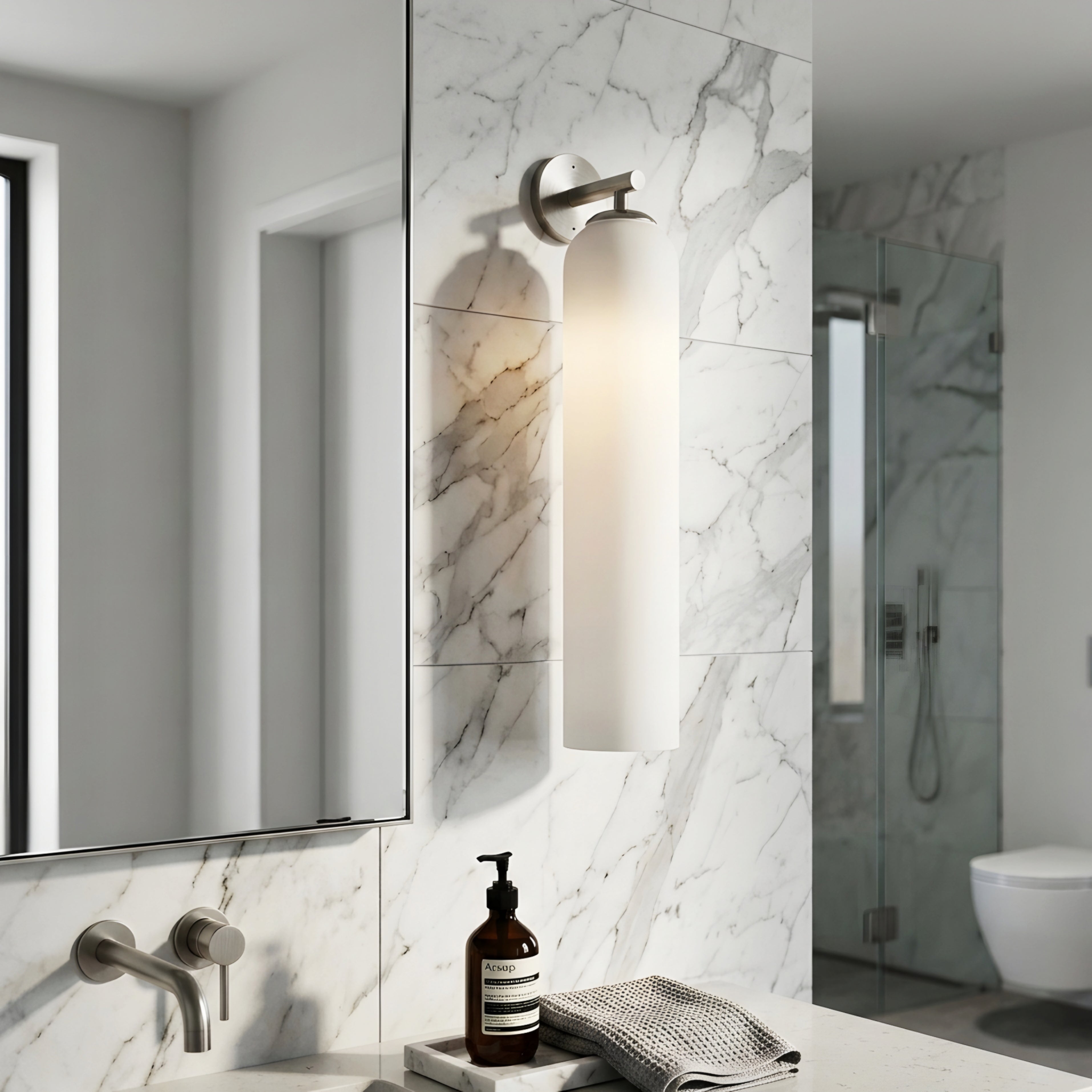 Avelin Cylinder Wall Sconce – Modern LED Frosted Glass Bathroom Vanity Vertical Lighting Fixture