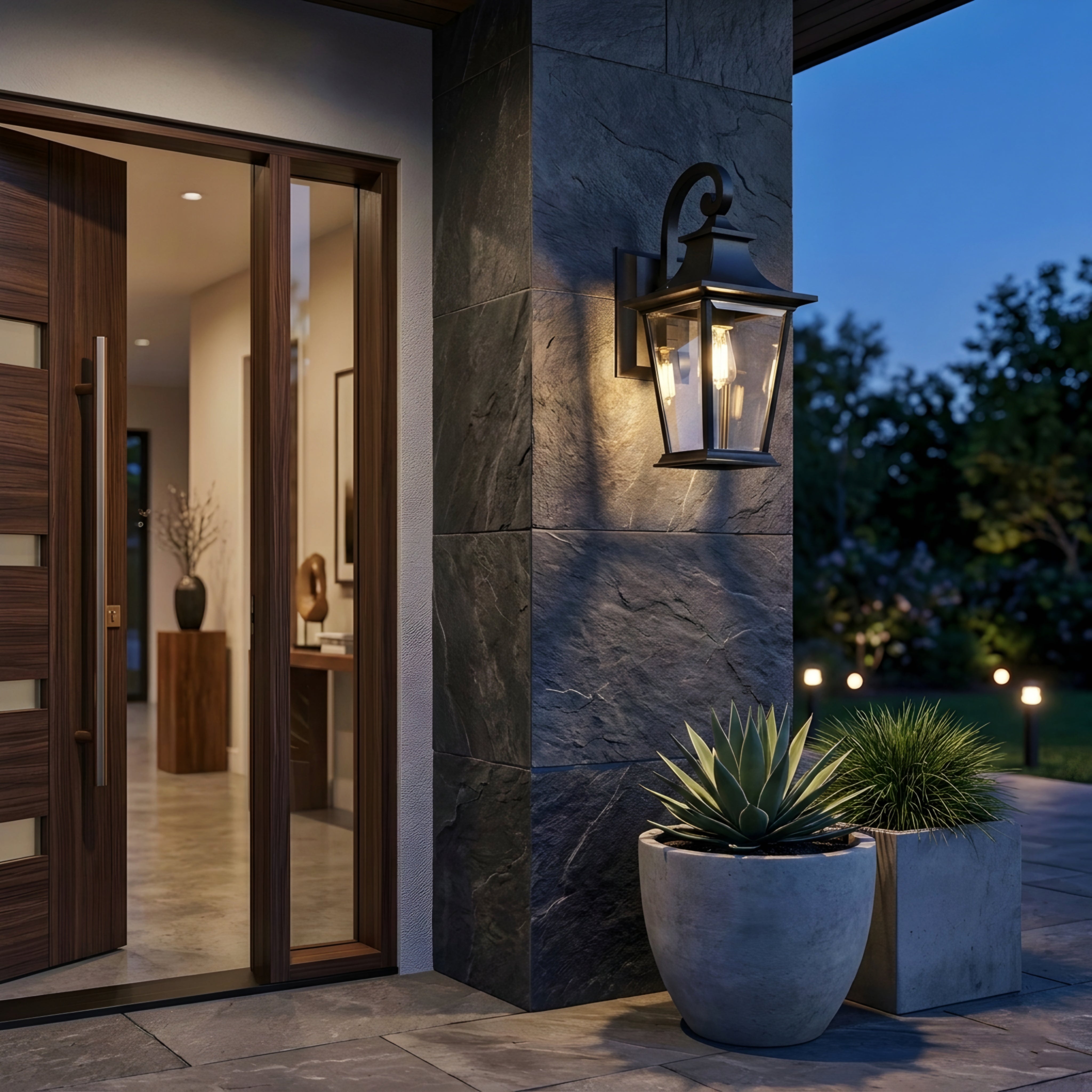 Bromley Classic Wall Lantern – Outdoor Black Metal Glass Porch Entryway Sconce Lighting Fixture