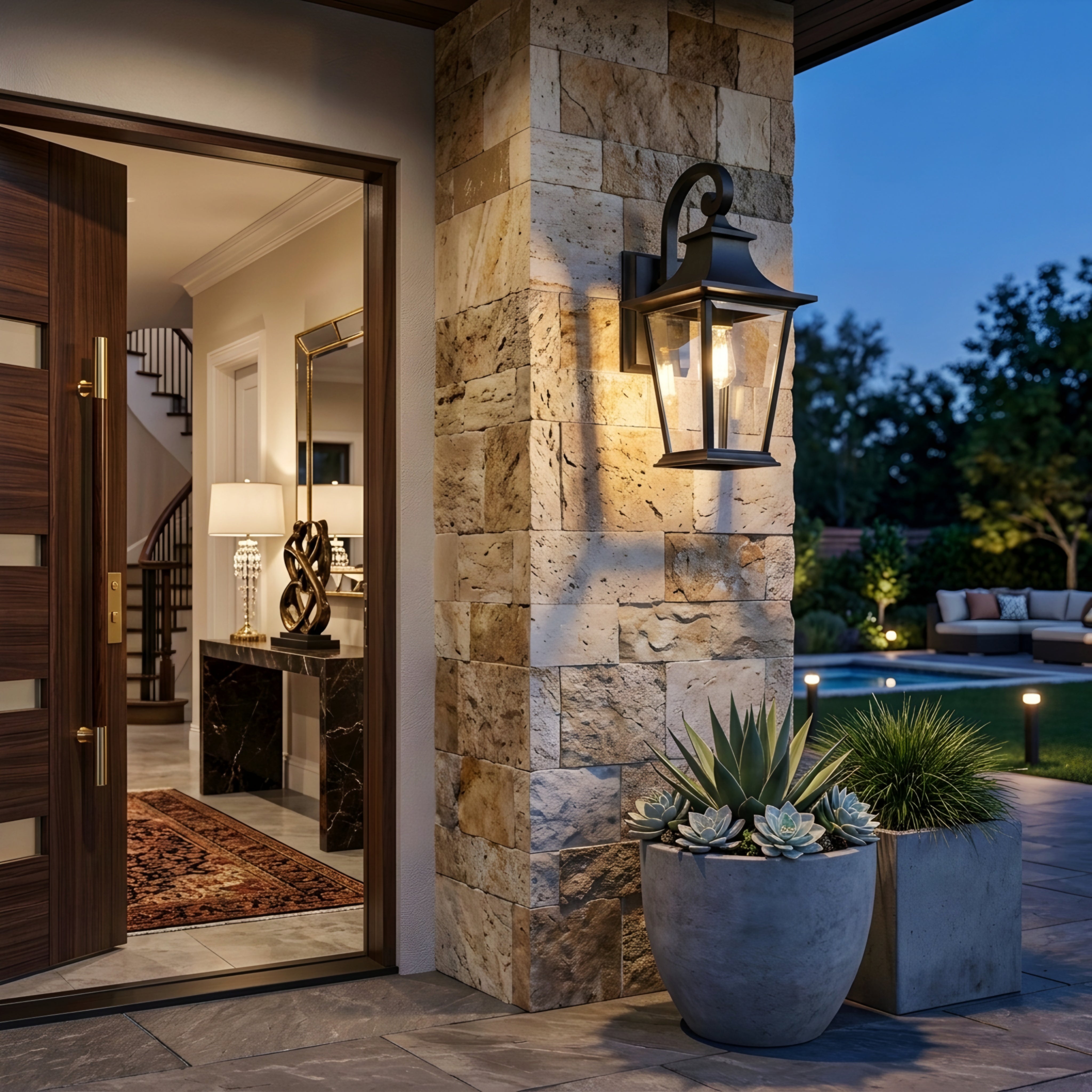 Bromley Classic Wall Lantern – Outdoor Black Metal Glass Porch Entryway Sconce Lighting Fixture