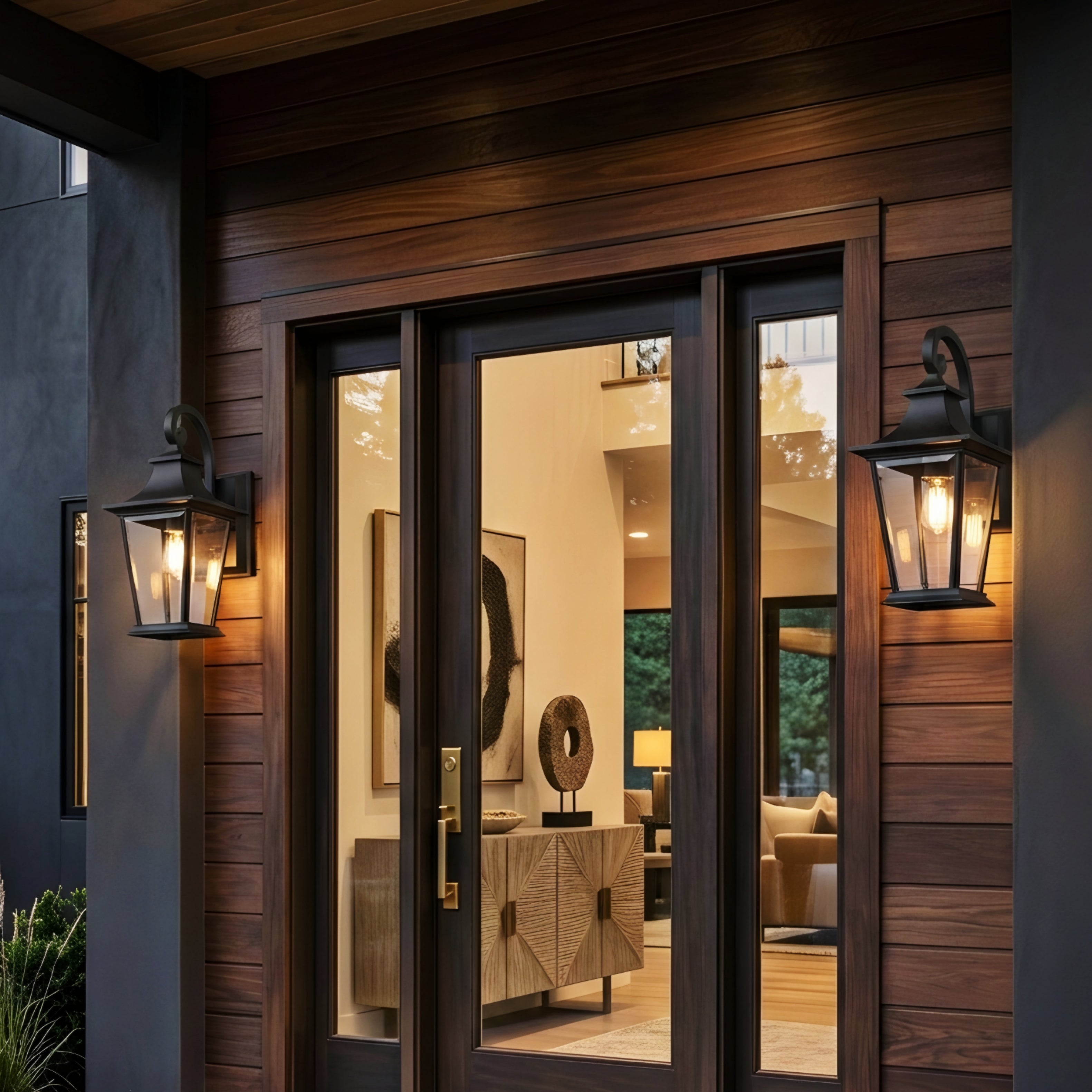 Bromley Classic Wall Lantern – Outdoor Black Metal Glass Porch Entryway Sconce Lighting Fixture