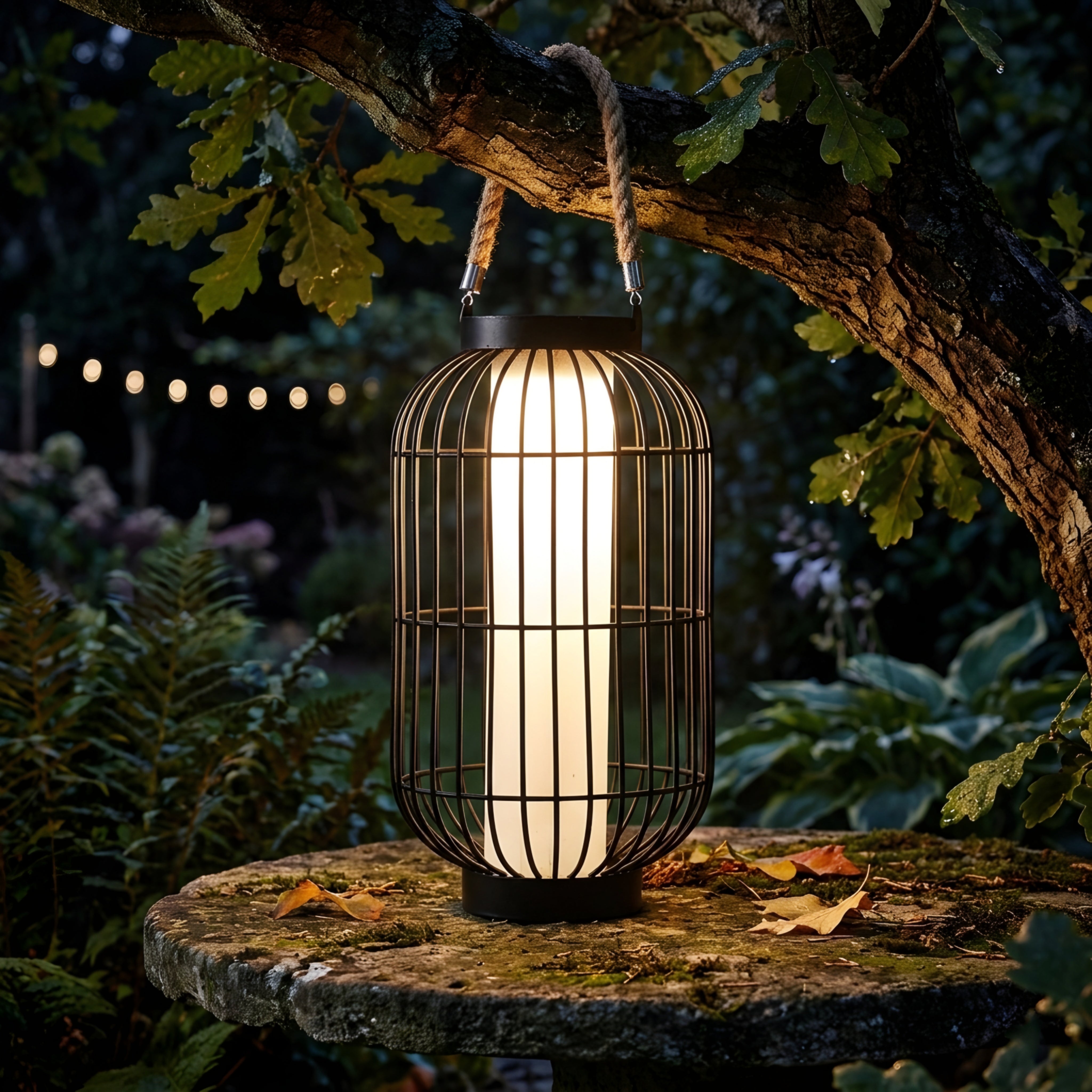 Ravello Cage Lantern Light – LED Outdoor Portable Rustic Rope Handle Garden Patio Lighting