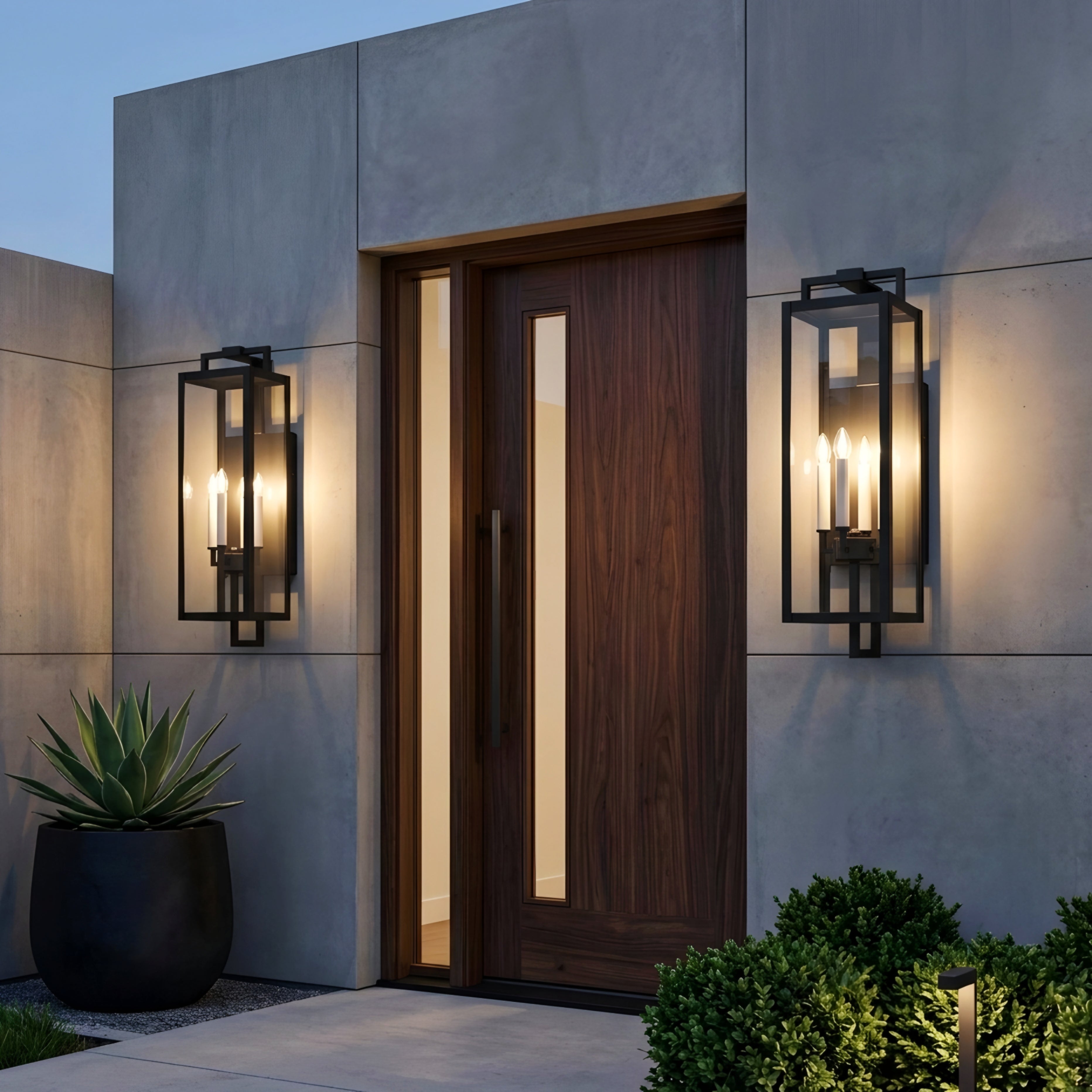 Varese Outdoor Lantern Wall Light – Black Modern Farmhouse Glass Sconce 4-Light Exterior Fixture