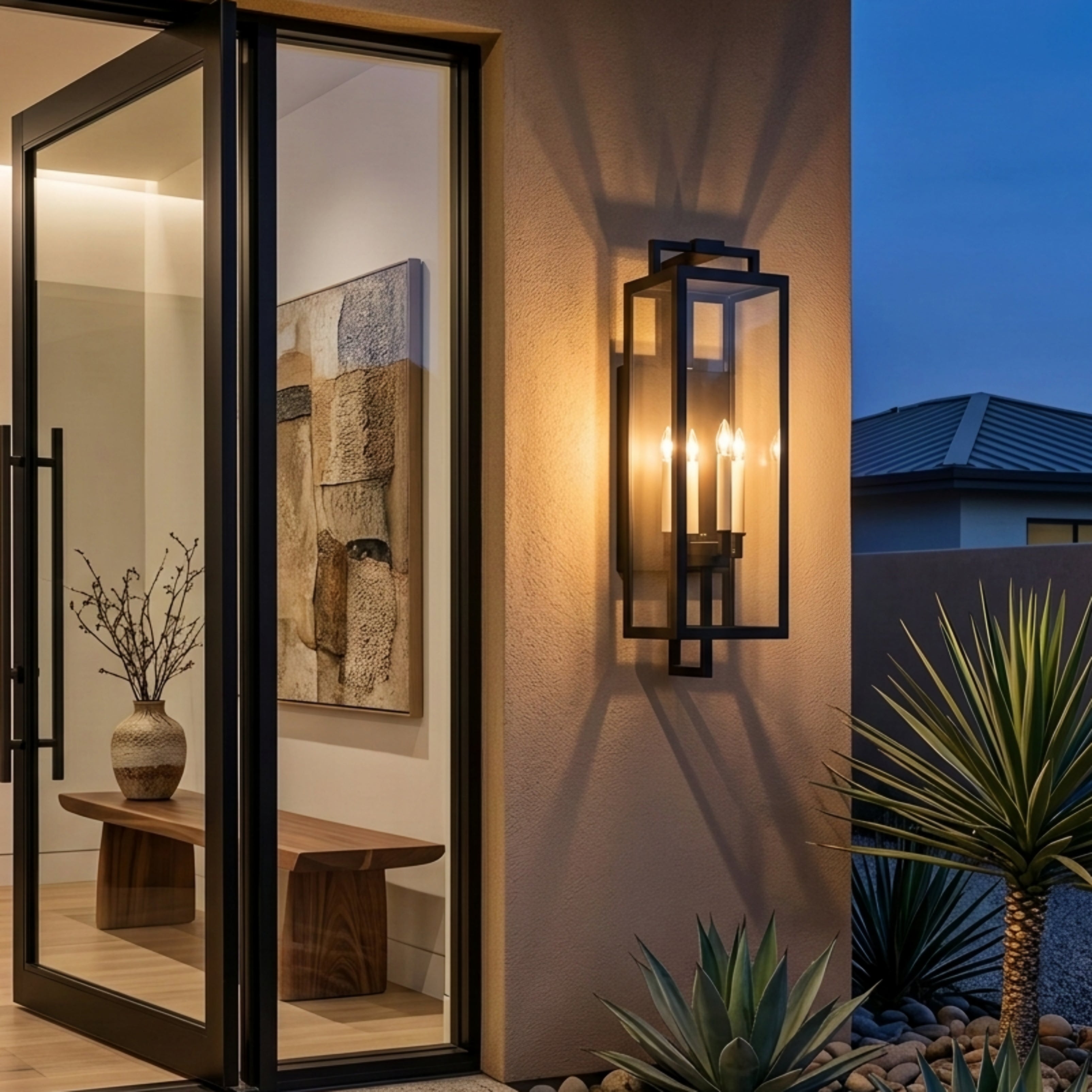 Varese Outdoor Lantern Wall Light – Black Modern Farmhouse Glass Sconce 4-Light Exterior Fixture