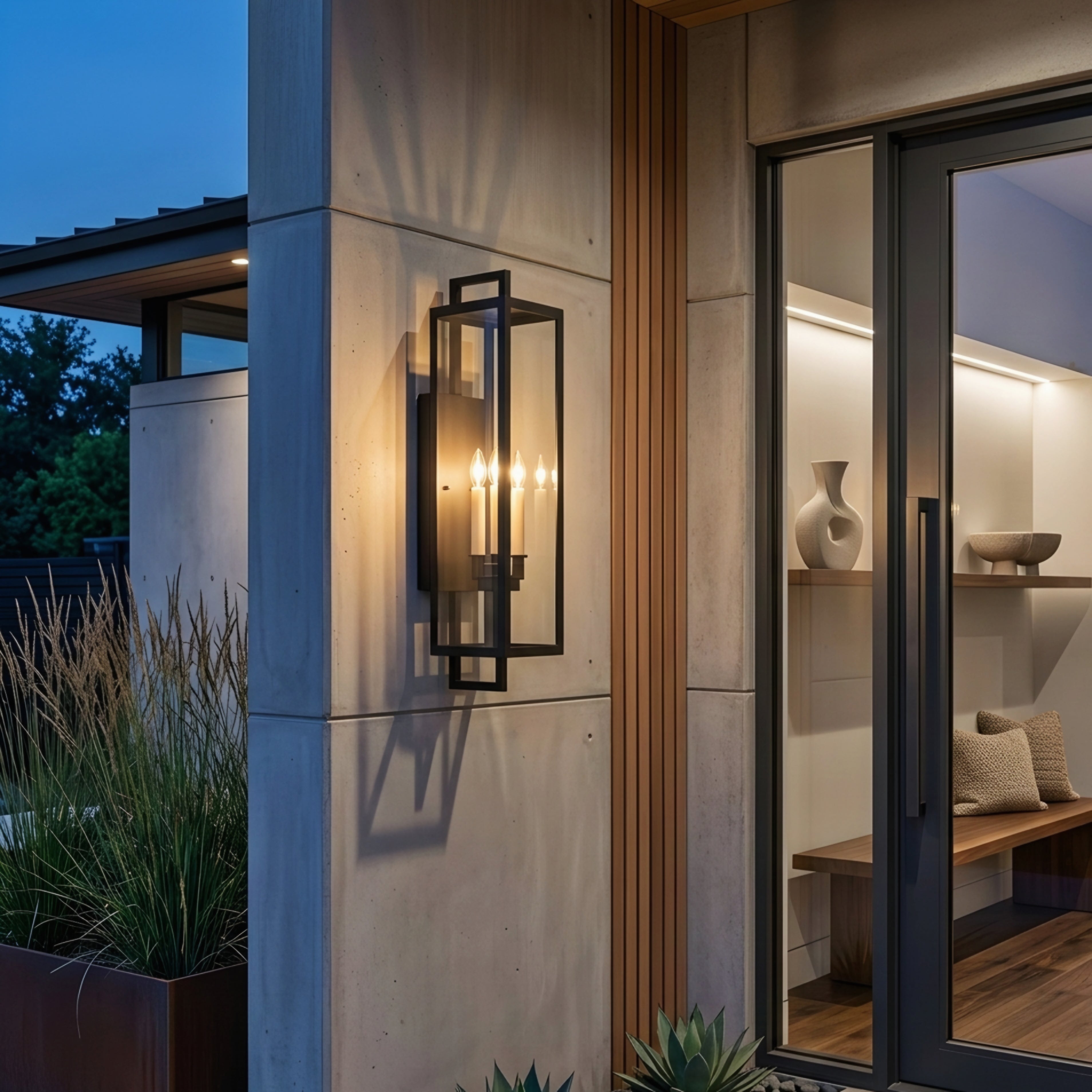 Varese Outdoor Lantern Wall Light – Black Modern Farmhouse Glass Sconce 4-Light Exterior Fixture