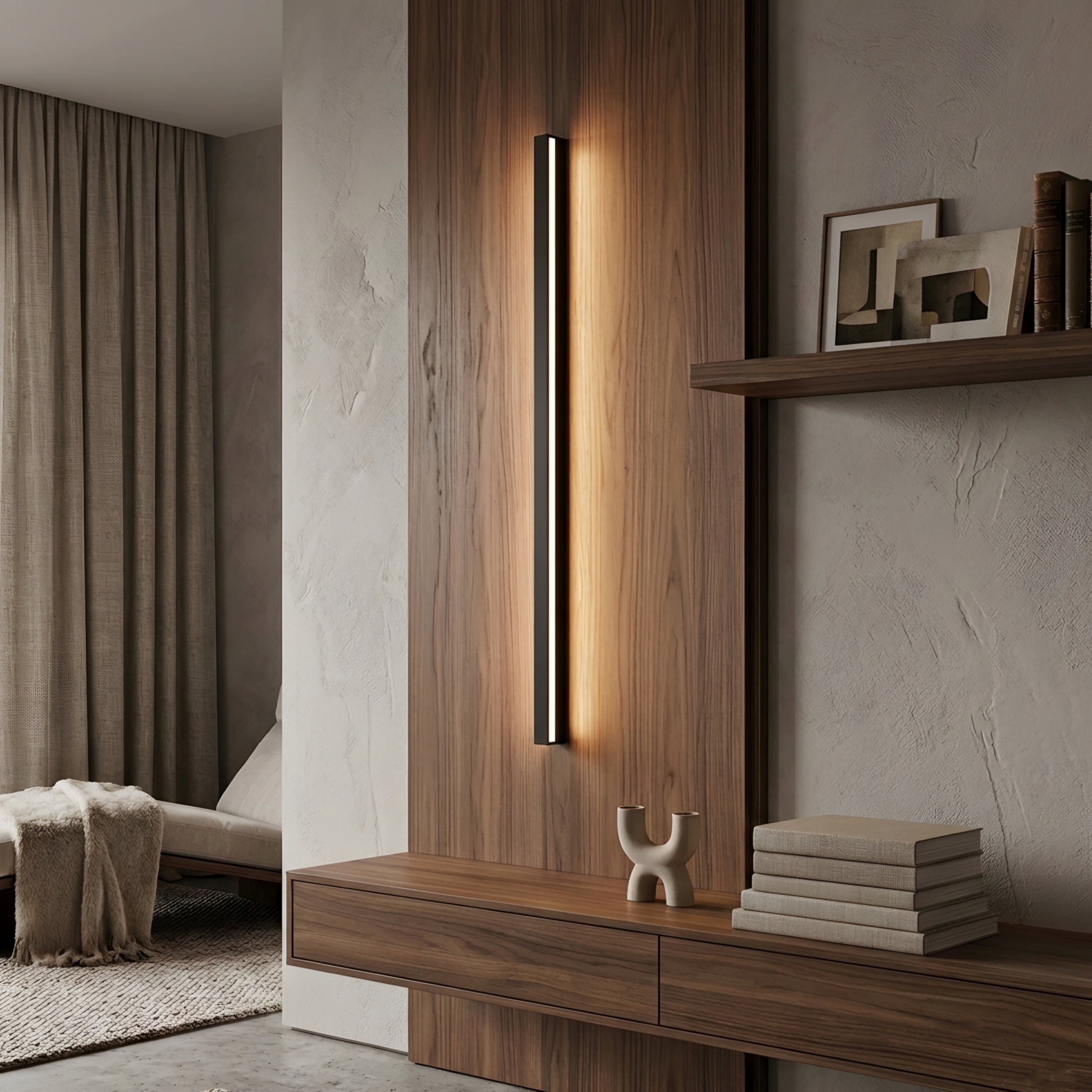 Alera Linear Wall Light – Modern Minimalist Black LED Bar Sconce for Bedroom Headboard Lighting