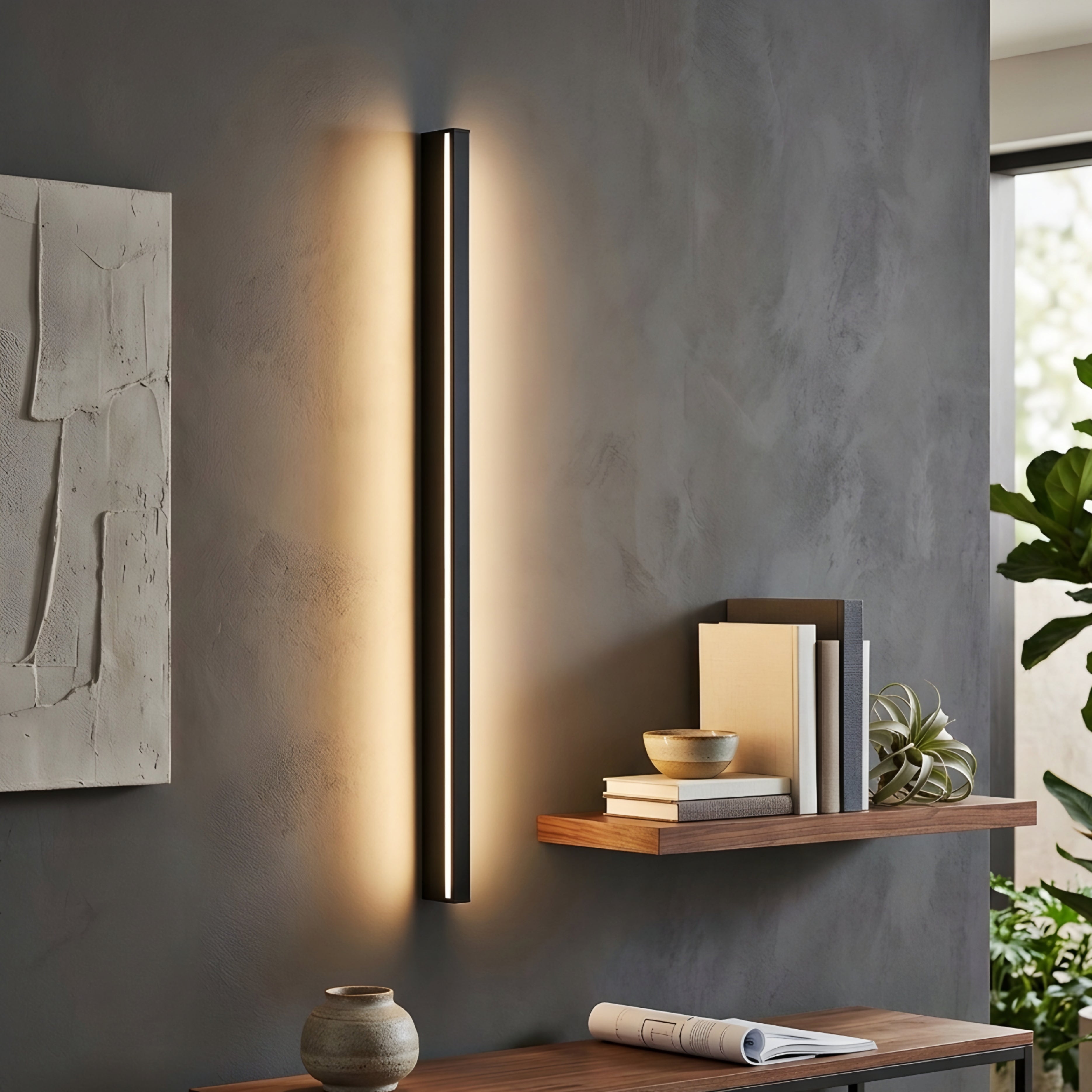 Alera Linear Wall Light – Modern Minimalist Black LED Bar Sconce for Bedroom Headboard Lighting