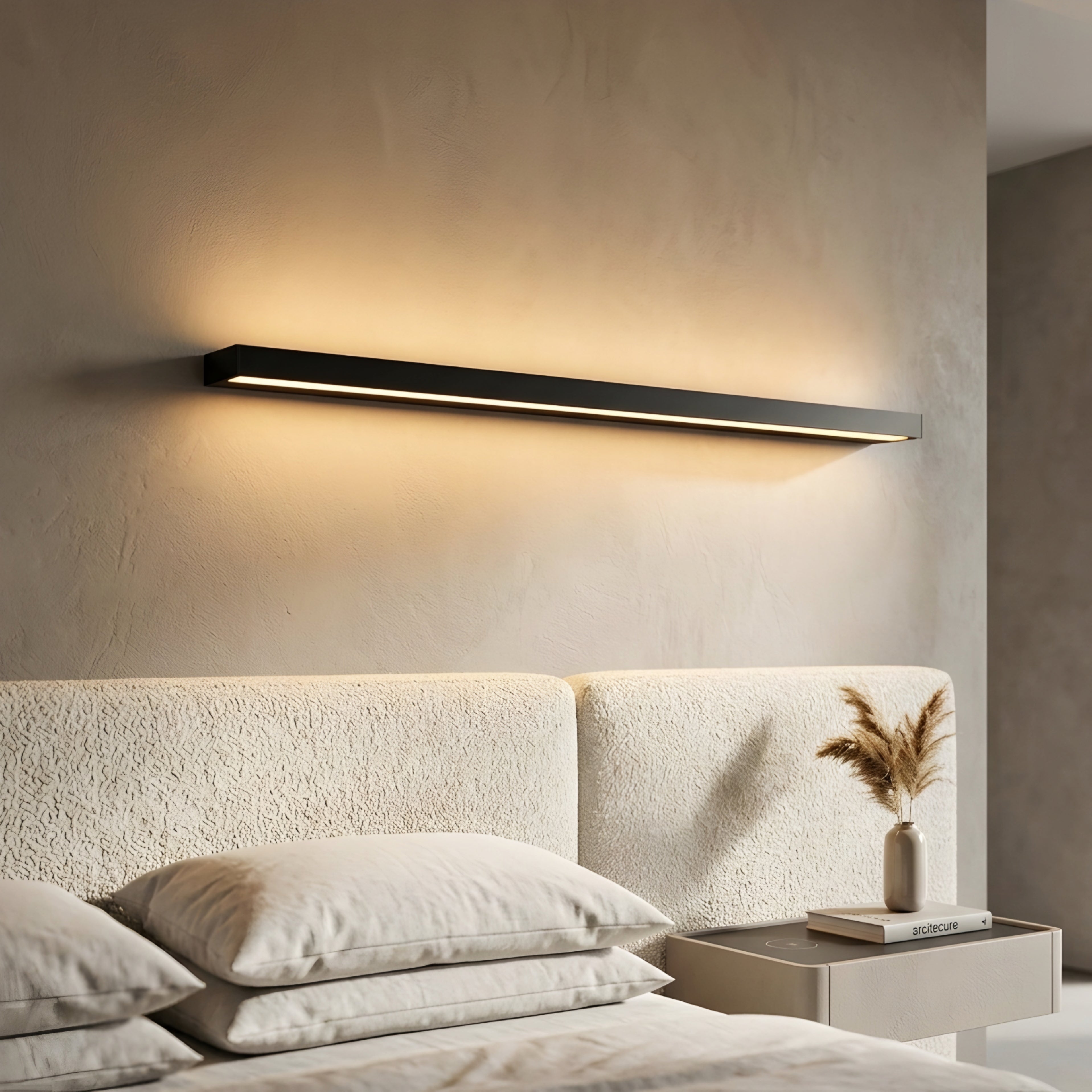 Alera Linear Wall Light – Modern Minimalist Black LED Bar Sconce for Bedroom Headboard Lighting