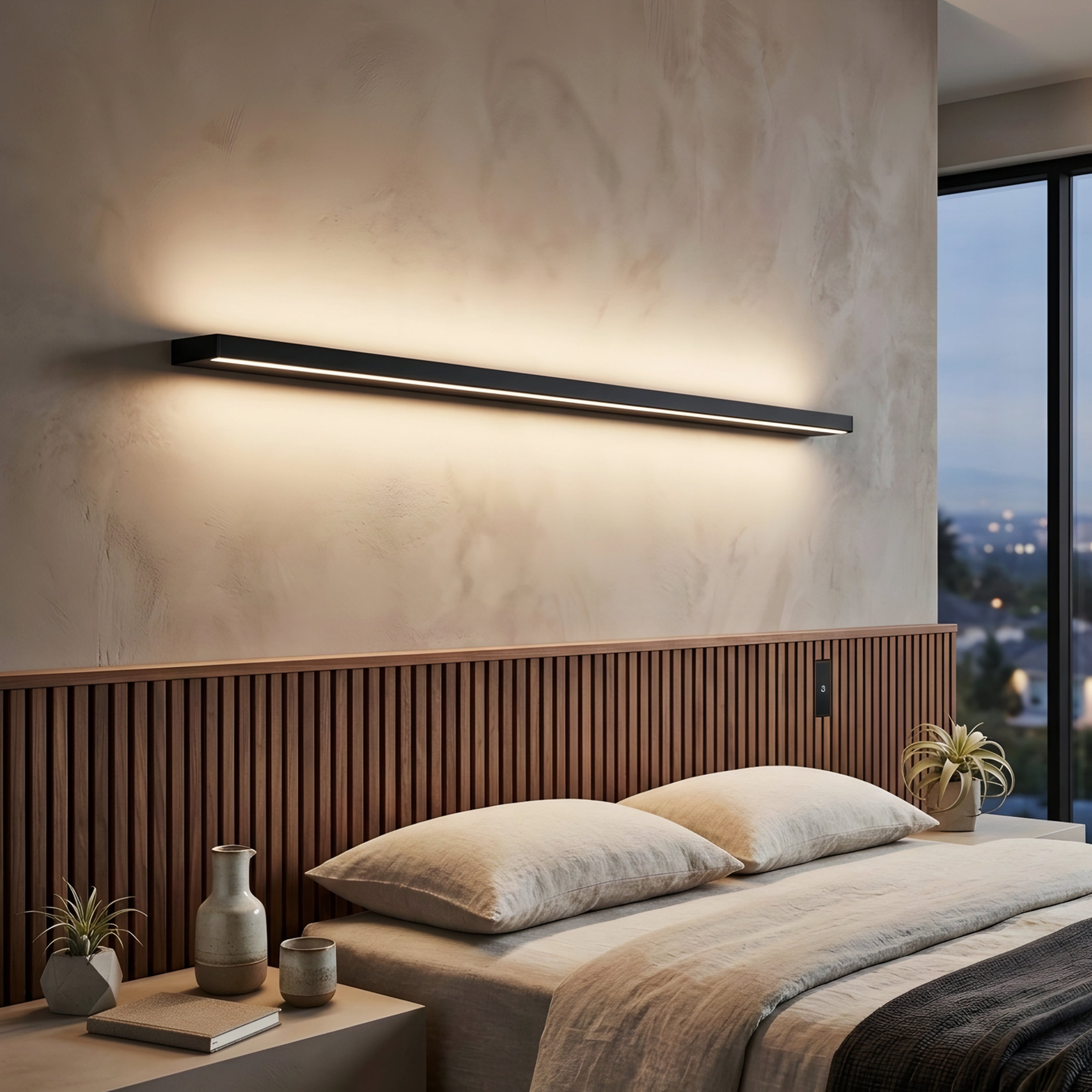 Alera Linear Wall Light – Modern Minimalist Black LED Bar Sconce for Bedroom Headboard Lighting