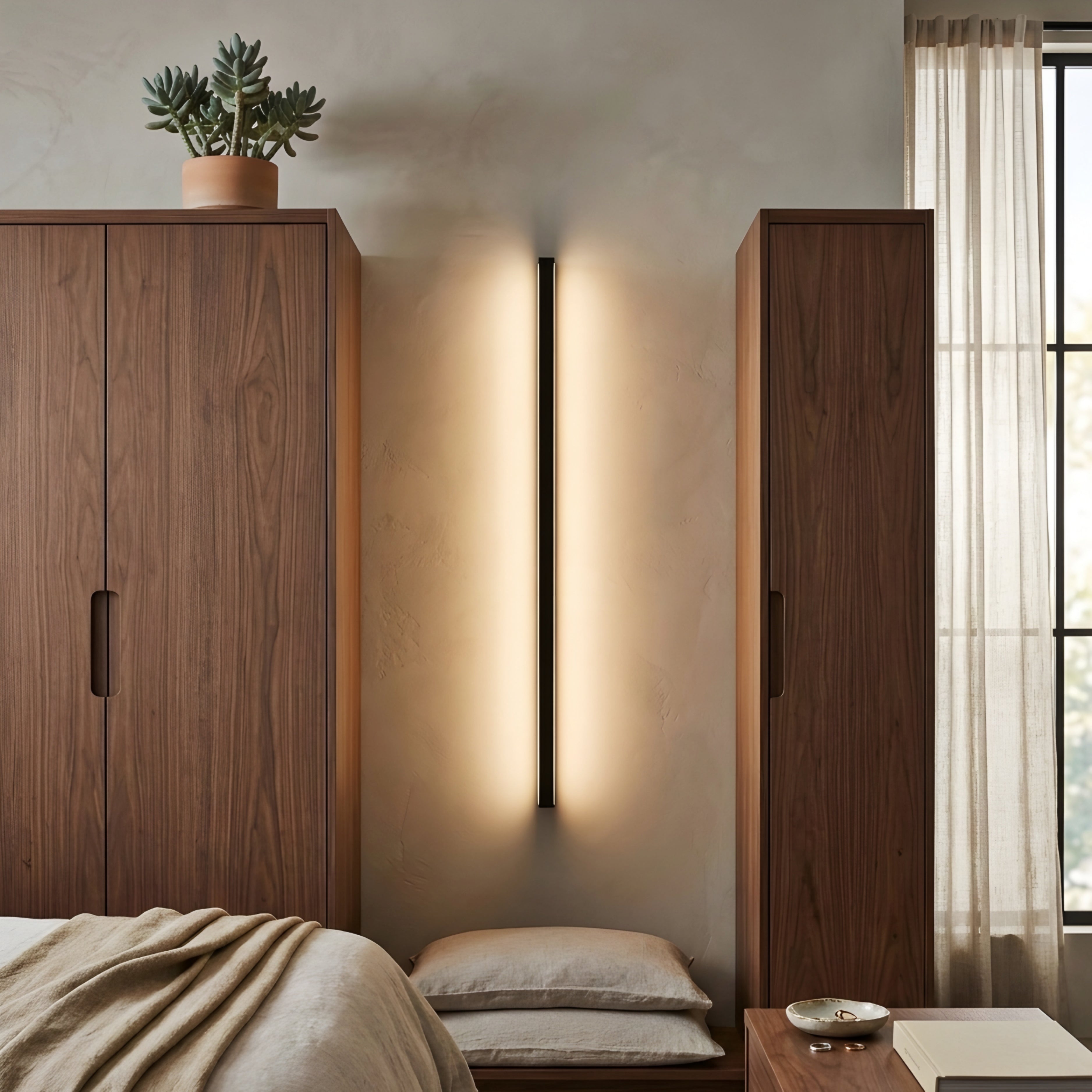 Alera Linear Wall Light – Modern Minimalist Black LED Bar Sconce for Bedroom Headboard Lighting